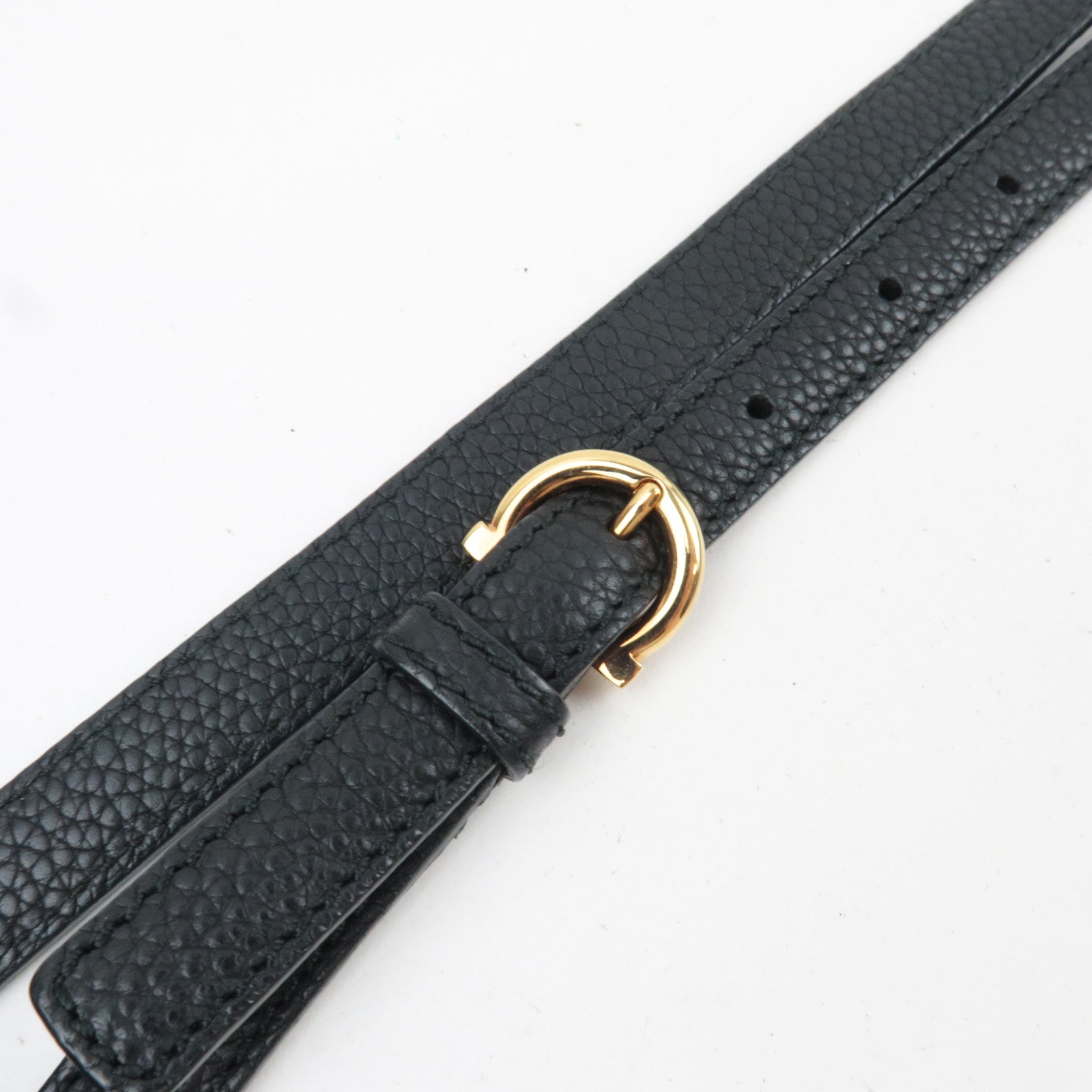 Ferragamo Gancini 2Way Leather Shoulder Bag Black Gold HDW