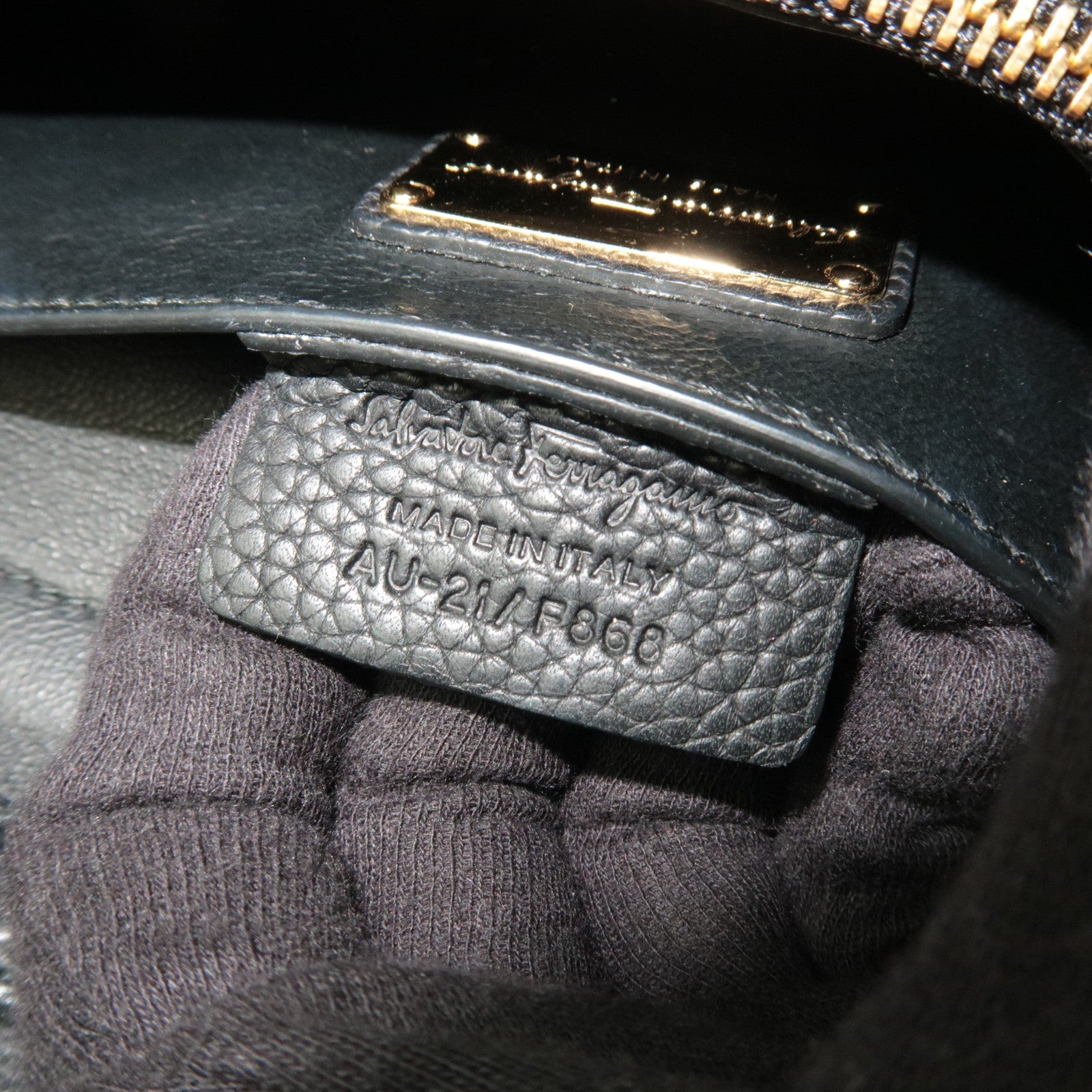 Ferragamo Gancini 2Way Leather Shoulder Bag Black Gold HDW