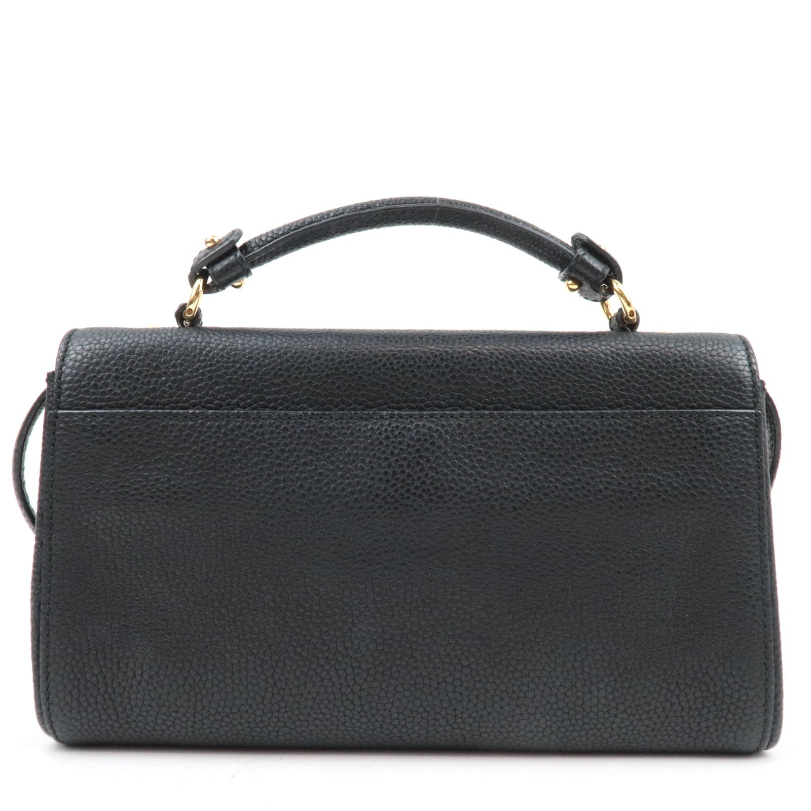 Ferragamo Gancini 2Way Leather Shoulder Bag Black Gold HDW