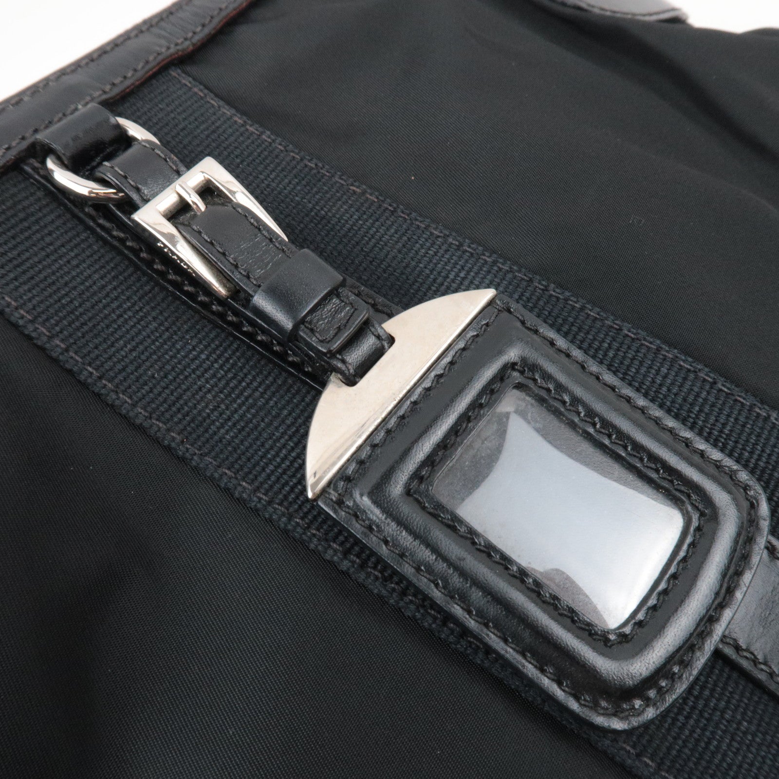 PRADA Shoulder Bag Nylon Leather Black *Name tag