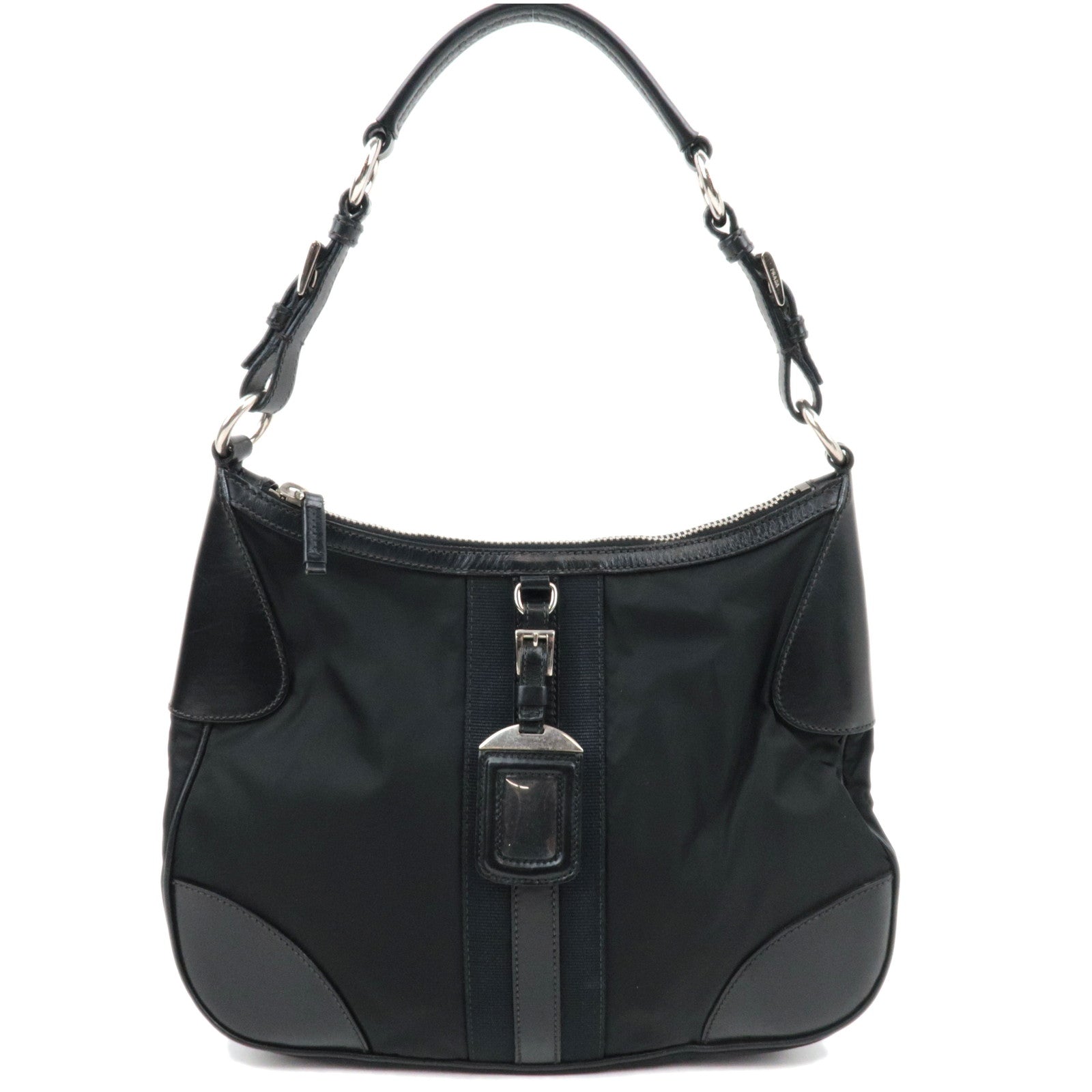 PRADA Shoulder Bag Nylon Leather Black *Name tag82441