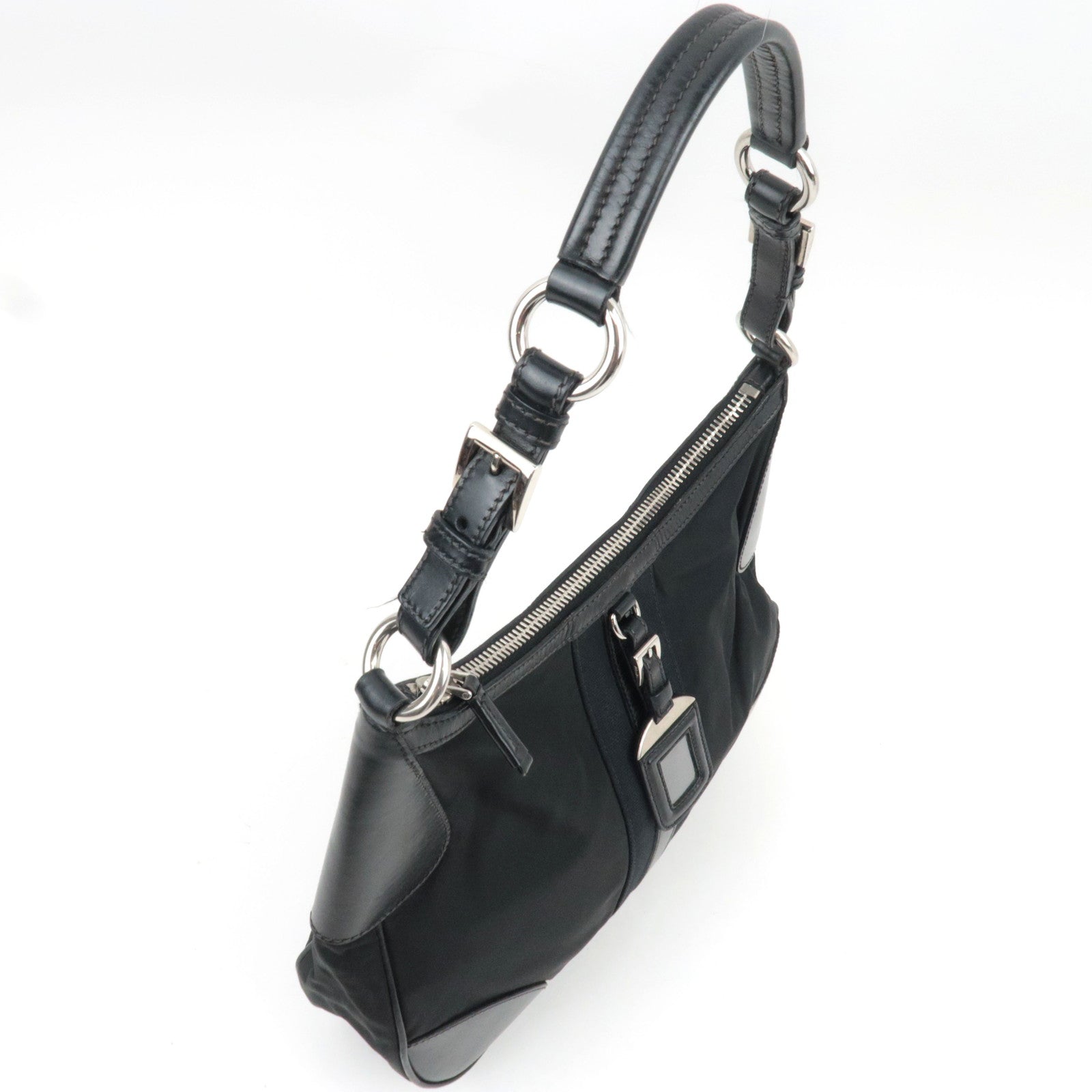 PRADA Shoulder Bag Nylon Leather Black *Name tag