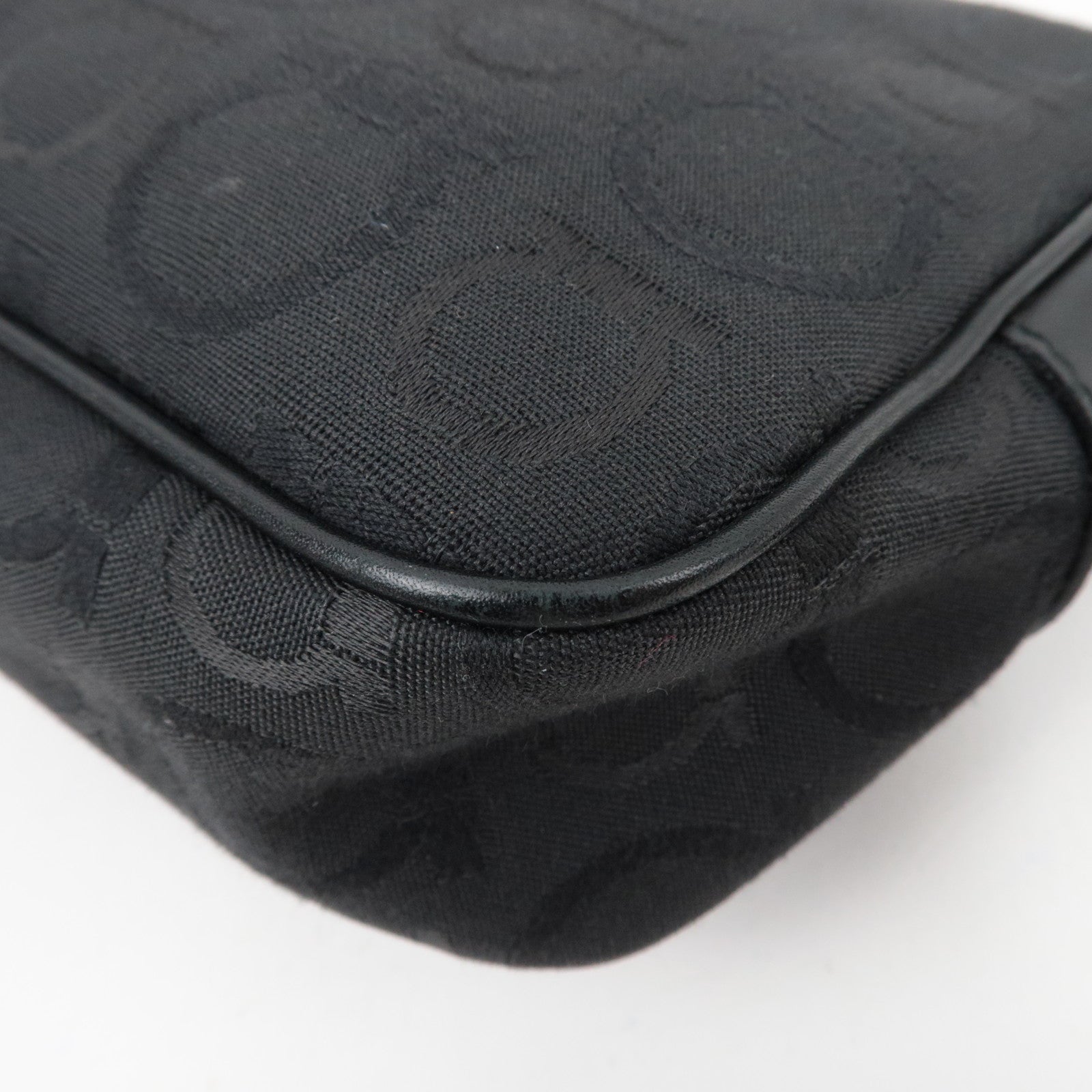 Ferragamo Gancini Shoulder Bag Canvas Leather Black close-up view of textured black material