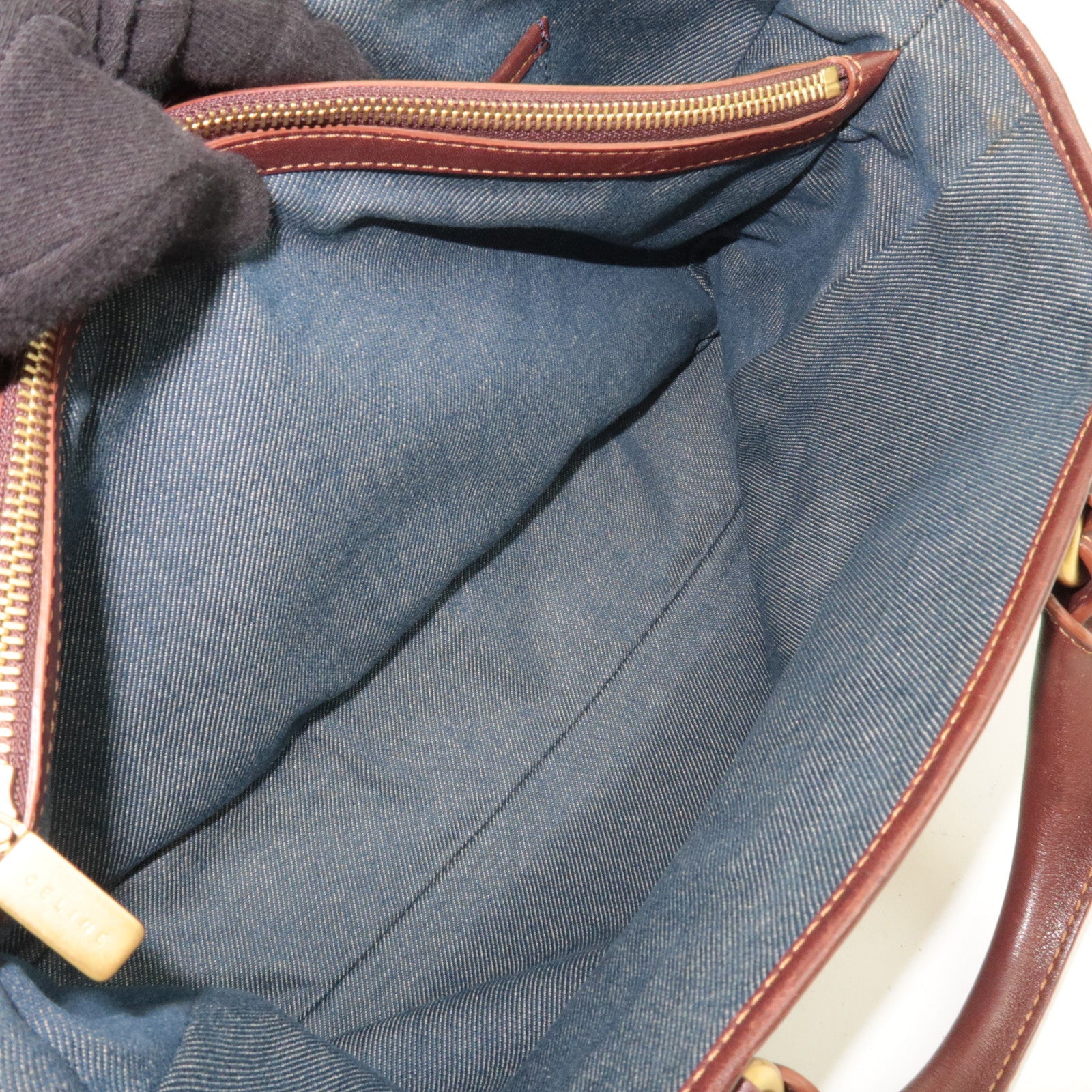 CELINE Macadam Boogie Denim Leather Hand Bag Blue