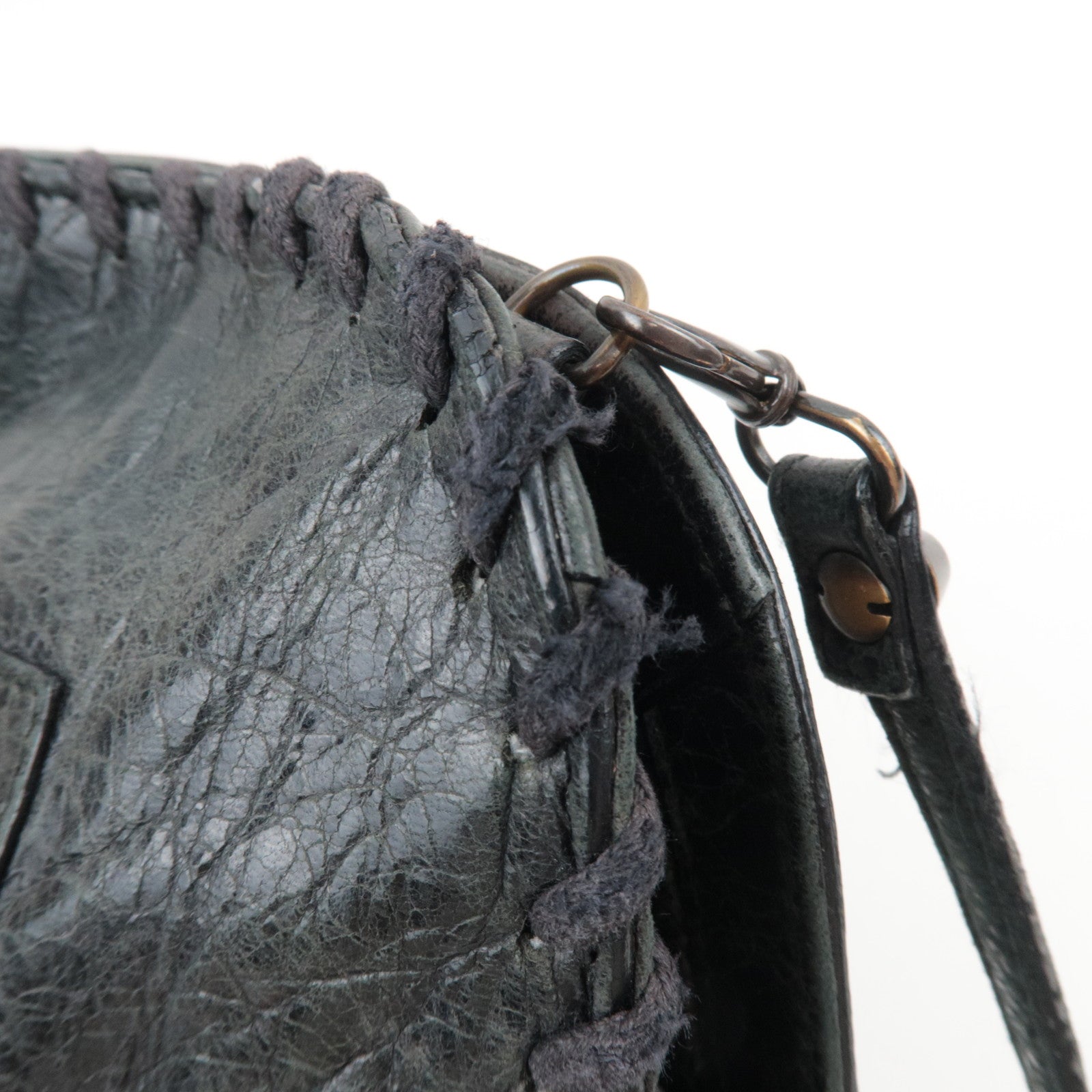 BALENCIAGA The Stitch Leather Shoulder Bag Black *Strap, Mirror