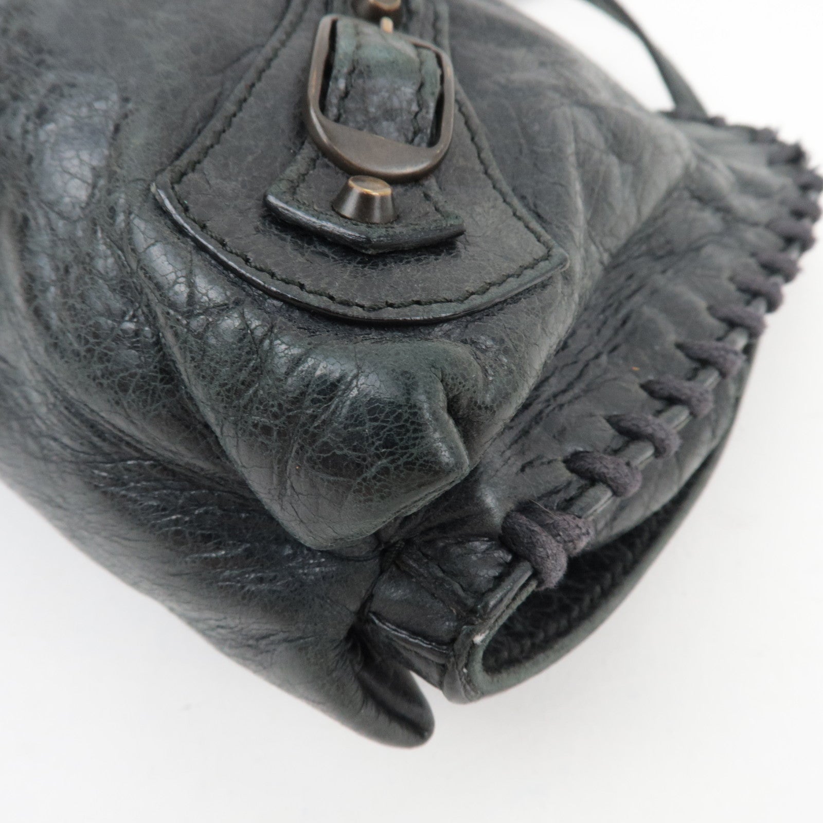 BALENCIAGA The Stitch Leather Shoulder Bag Black *Strap, Mirror