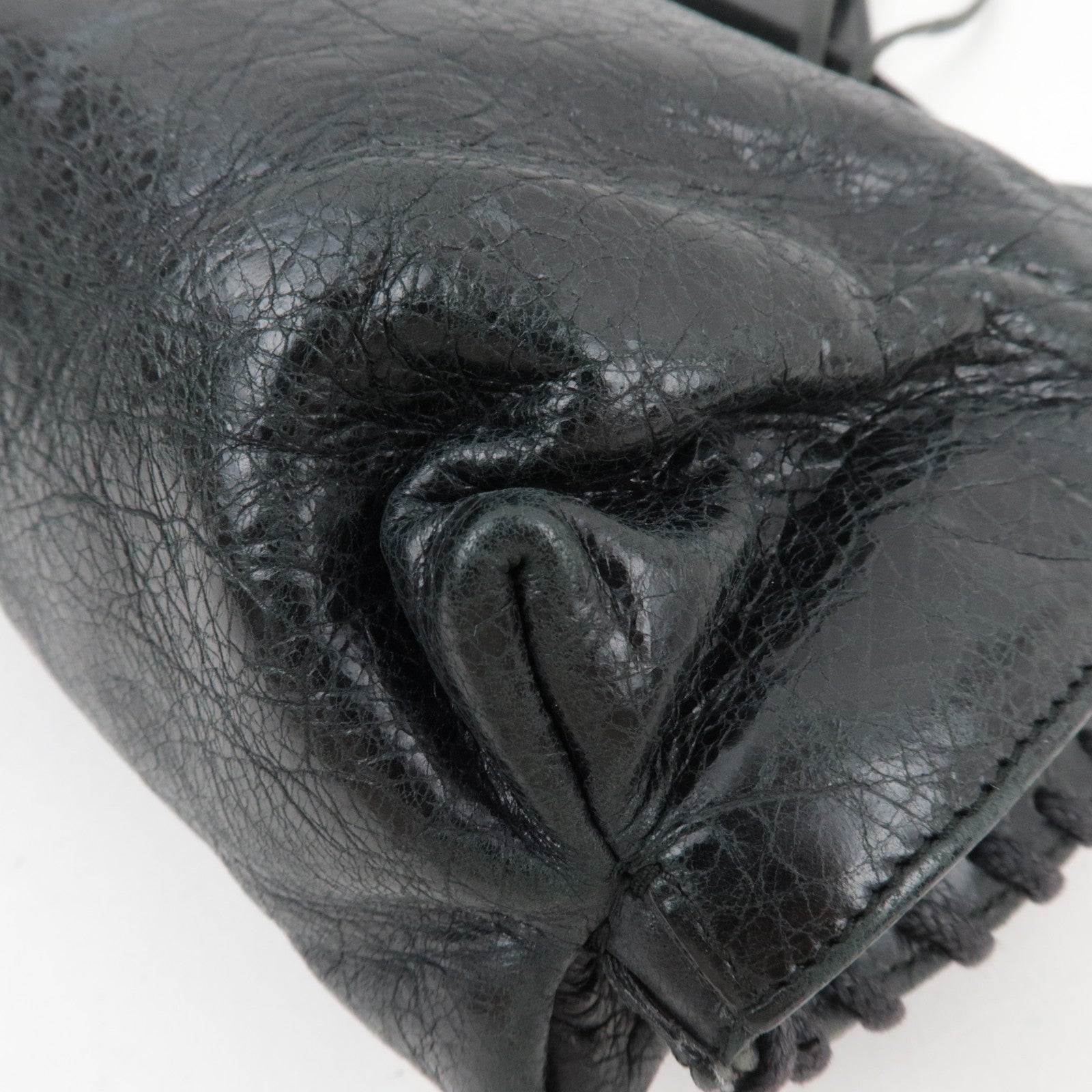 BALENCIAGA The Stitch Leather Shoulder Bag Black *Strap, Mirror