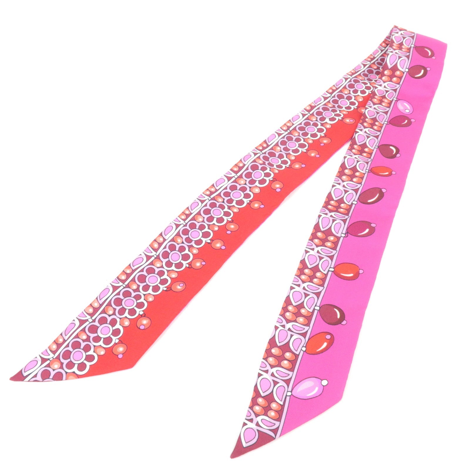 HERMES Twilly Scarf Parures Des MAHARAJA 100% Silk Pink Red *Box82473