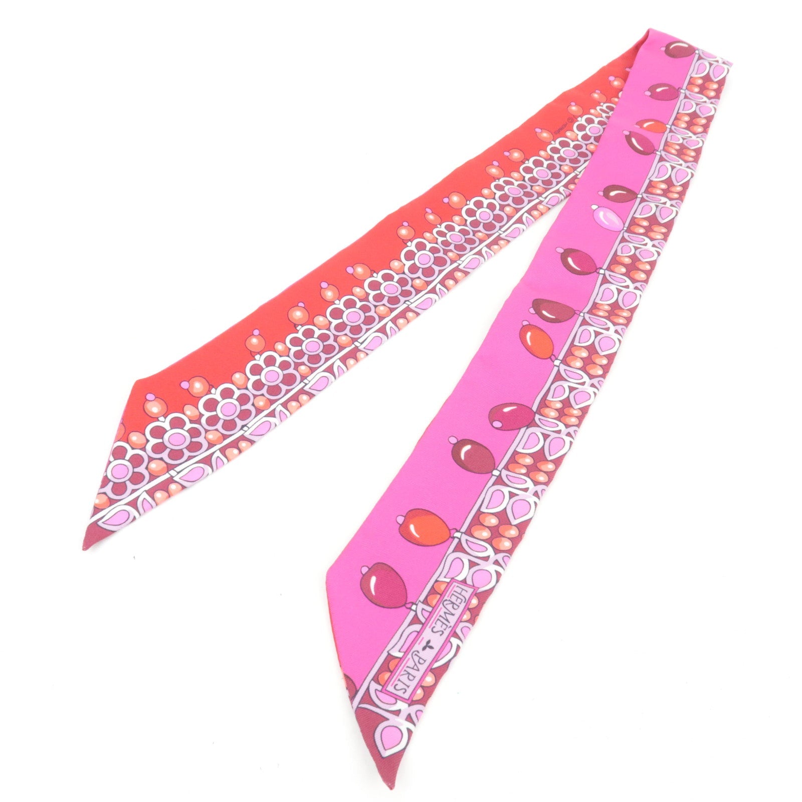 HERMES Twilly Scarf Parures Des MAHARAJA 100% Silk Pink Red *Box