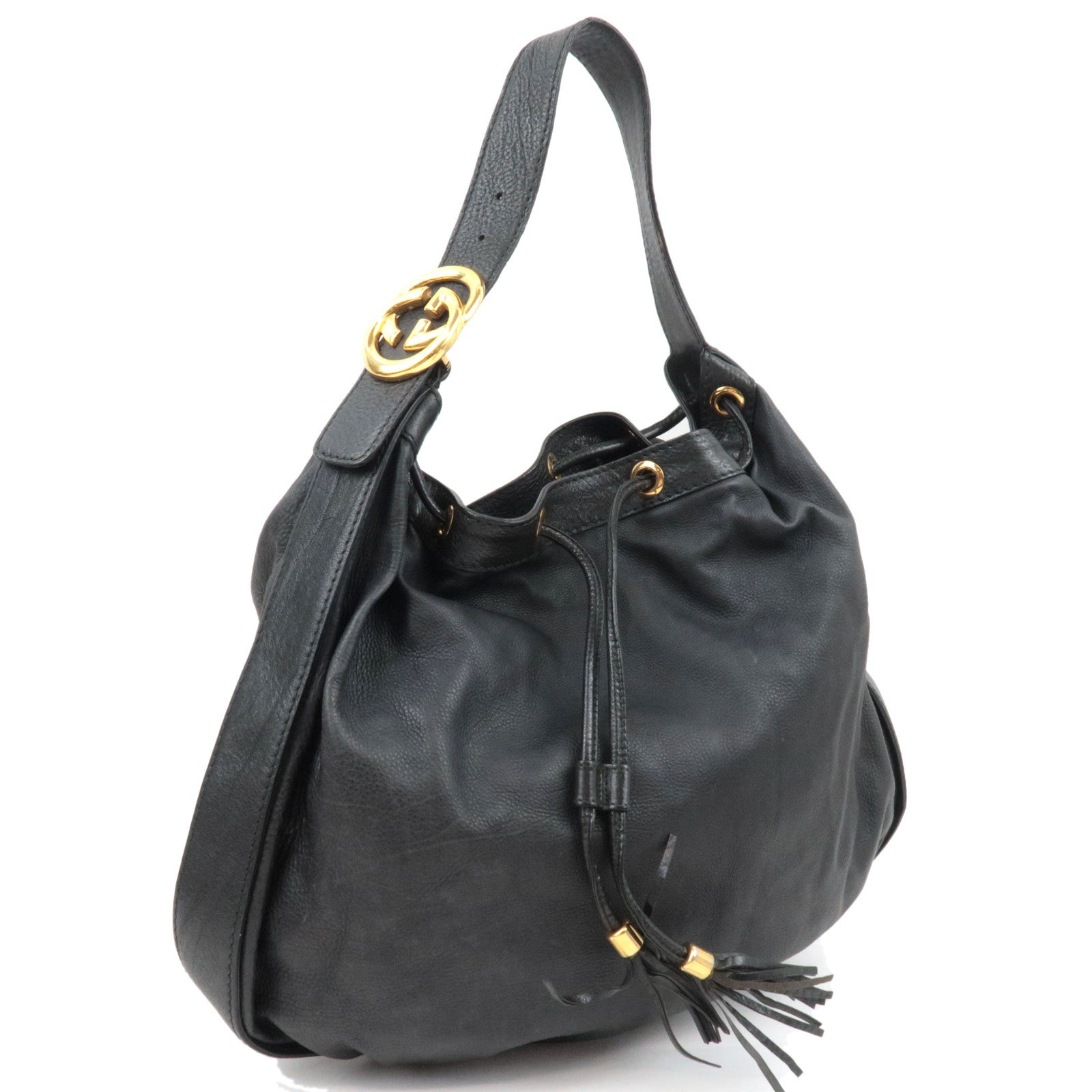 GUCCI Interlocking G Shoulder Bag Leather Black 22395182483