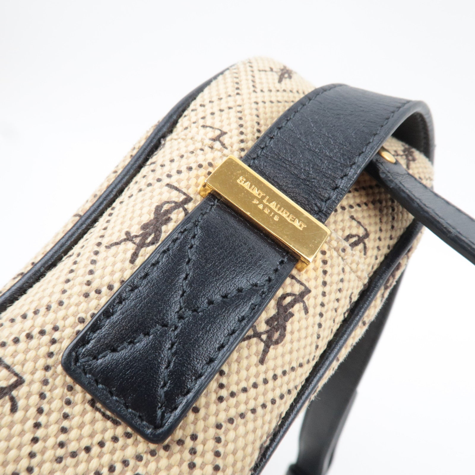 Saint Laurent Monogram Allover Shoulder Bag Cotton Canvas Leather Beige *Dust Bag