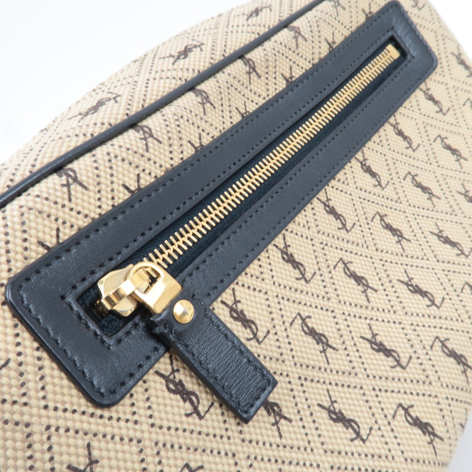 Saint Laurent Monogram Allover Shoulder Bag Cotton Canvas Leather Beige *Dust Bag