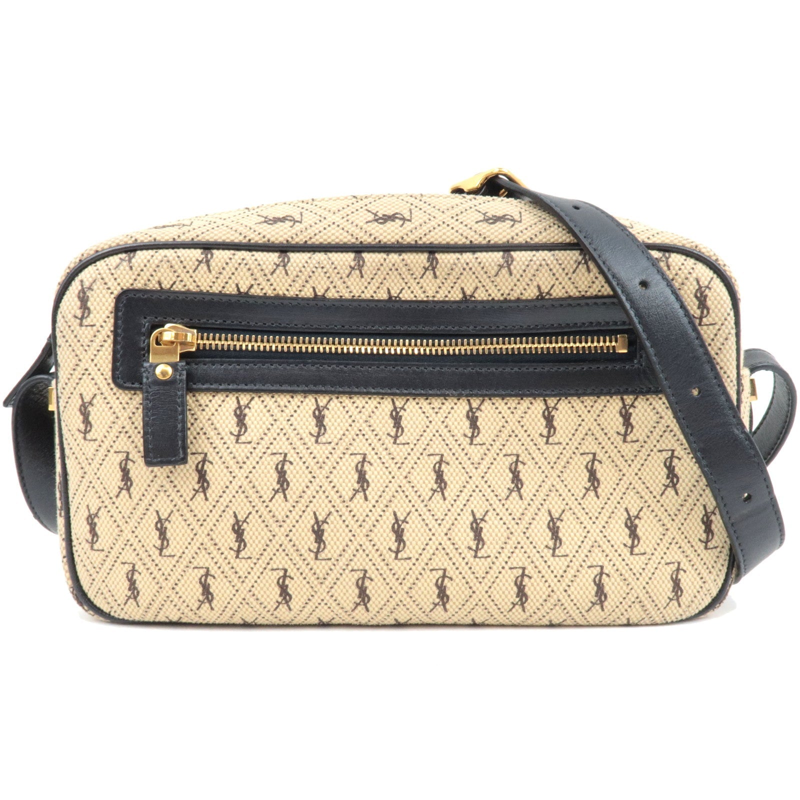 Saint Laurent Monogram Allover Shoulder Bag Cotton Canvas Leather Beige *Dust Bag82503