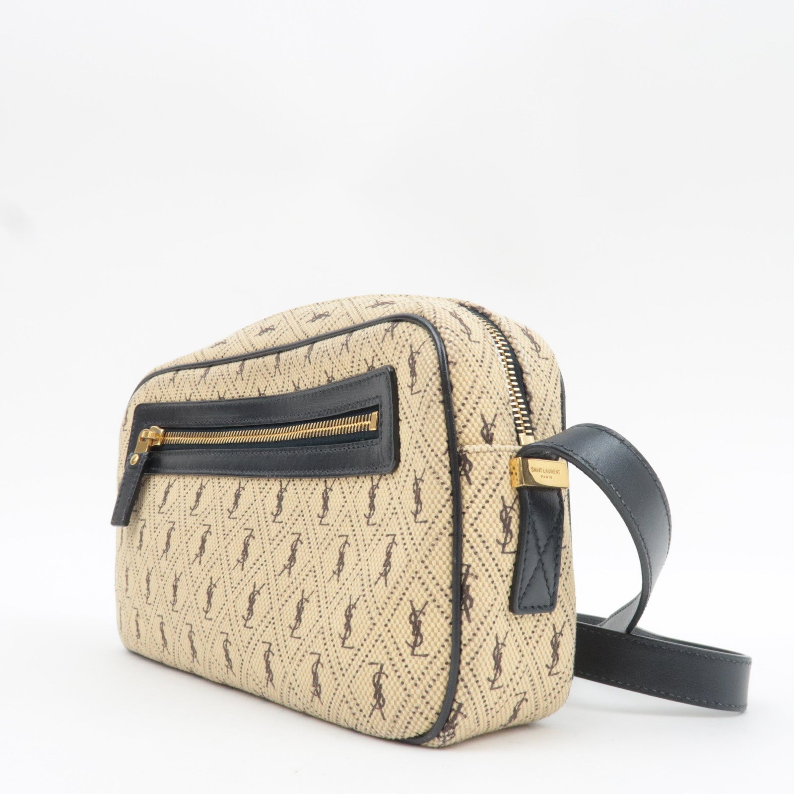 Saint Laurent Monogram Allover Shoulder Bag Cotton Canvas Leather Beige *Dust Bag