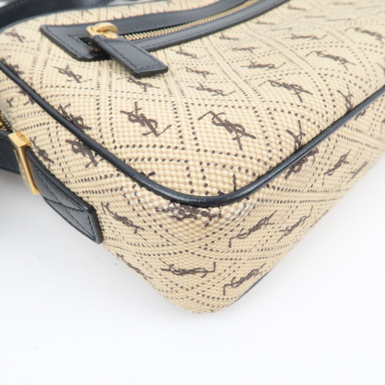 Saint Laurent Monogram Allover Shoulder Bag Cotton Canvas Leather Beige *Dust Bag