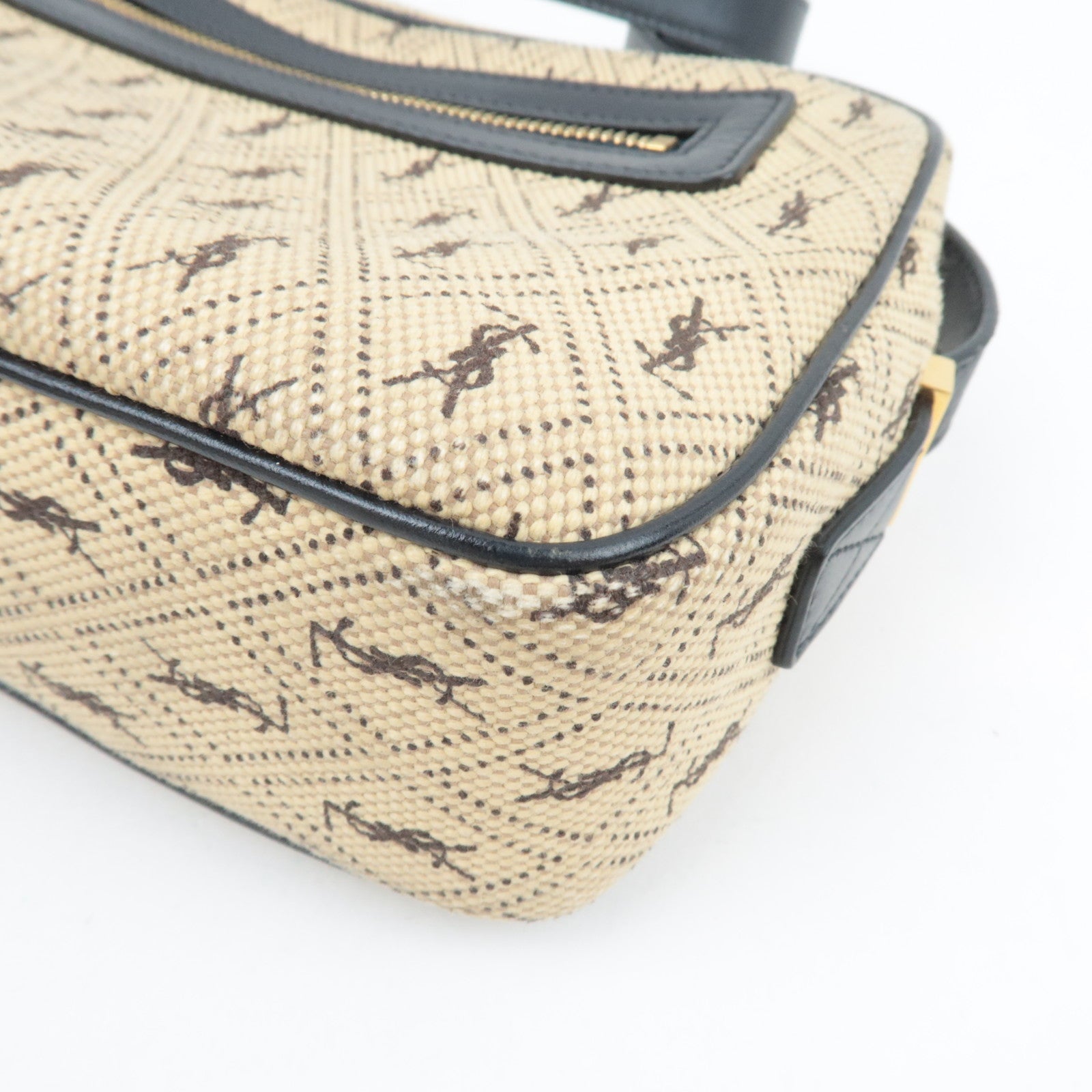 Saint Laurent Monogram Allover Shoulder Bag Cotton Canvas Leather Beige *Dust Bag