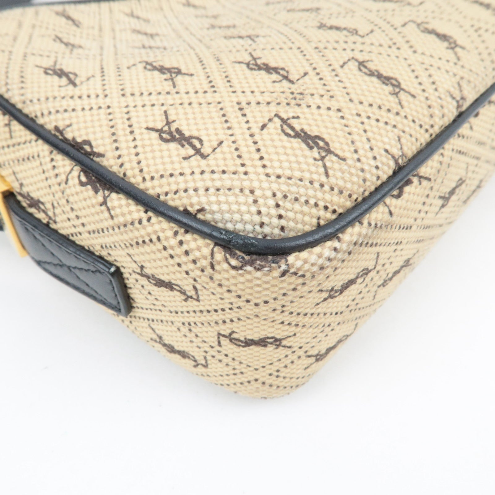 Saint Laurent Monogram Allover Shoulder Bag Cotton Canvas Leather Beige *Dust Bag