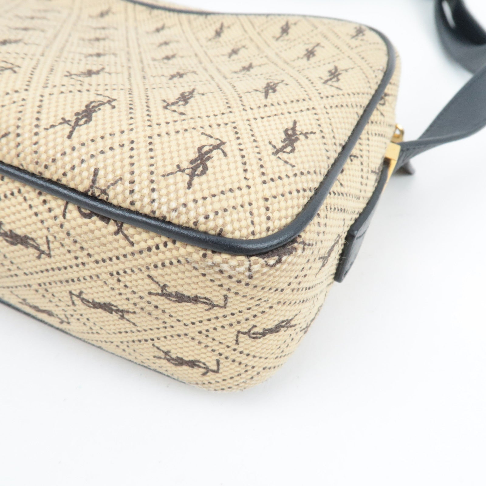 Saint Laurent Monogram Allover Shoulder Bag Cotton Canvas Leather Beige *Dust Bag