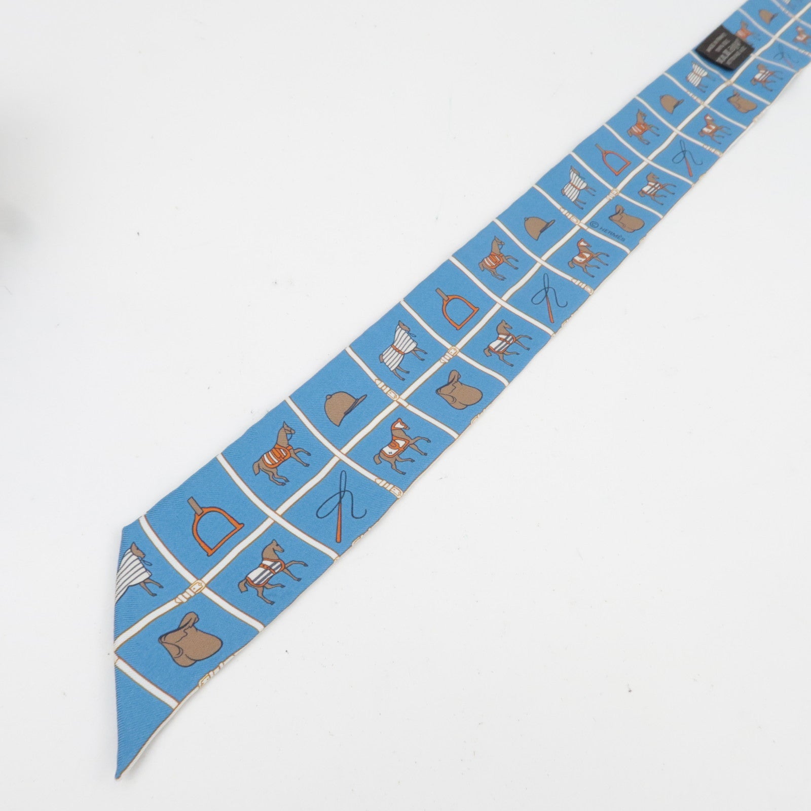 HERMES Twilly Scarf Couvertures et Tenues de Jour HERMES Silk 100% Blue *Box