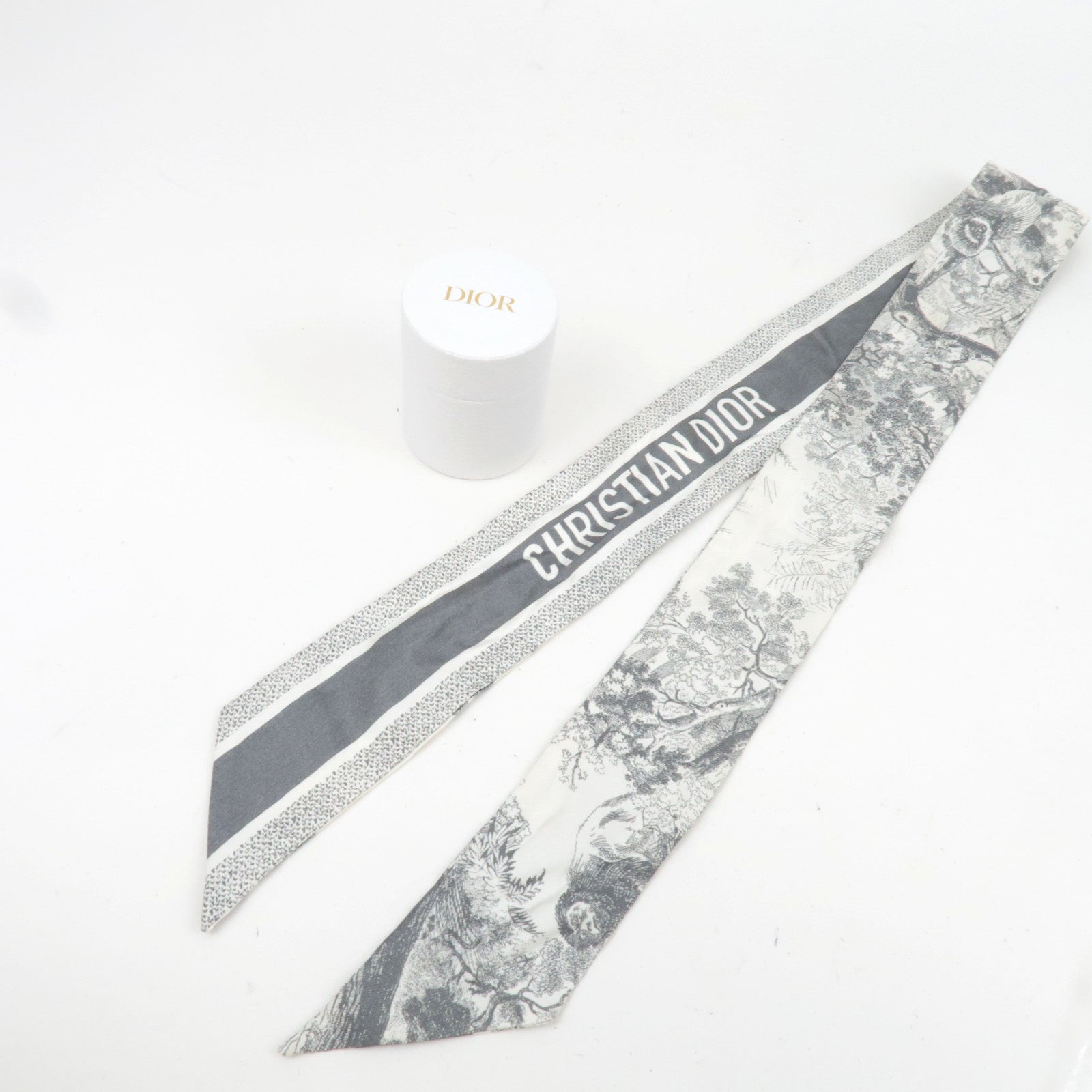 Christian Dior Mitza Twilly Scarf Animal Print Silk 100% White *Box