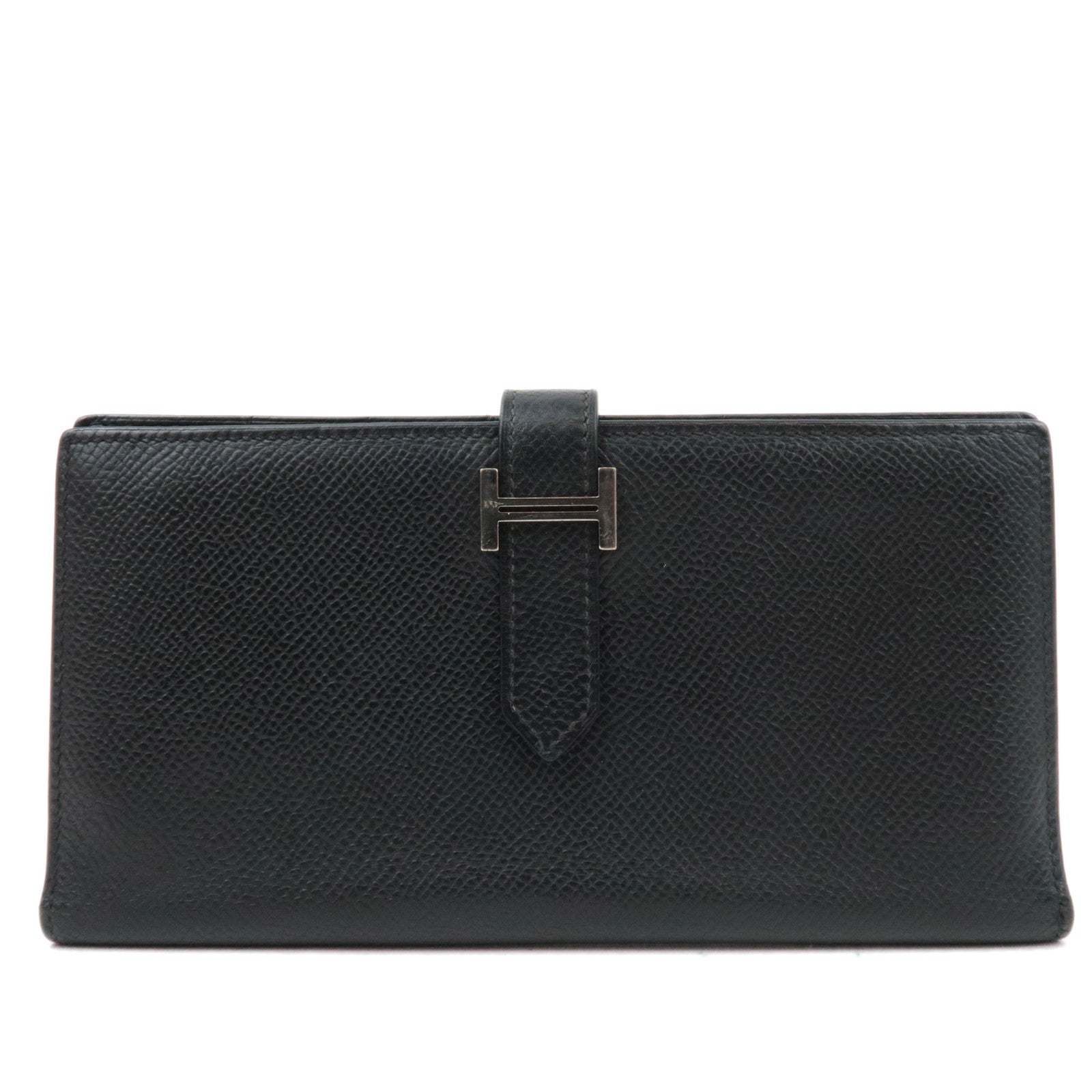 HERMES Bearn Soufflet Long Wallet □K Stamp (2007) Veau Epsom Black Silver HDW *Box82535