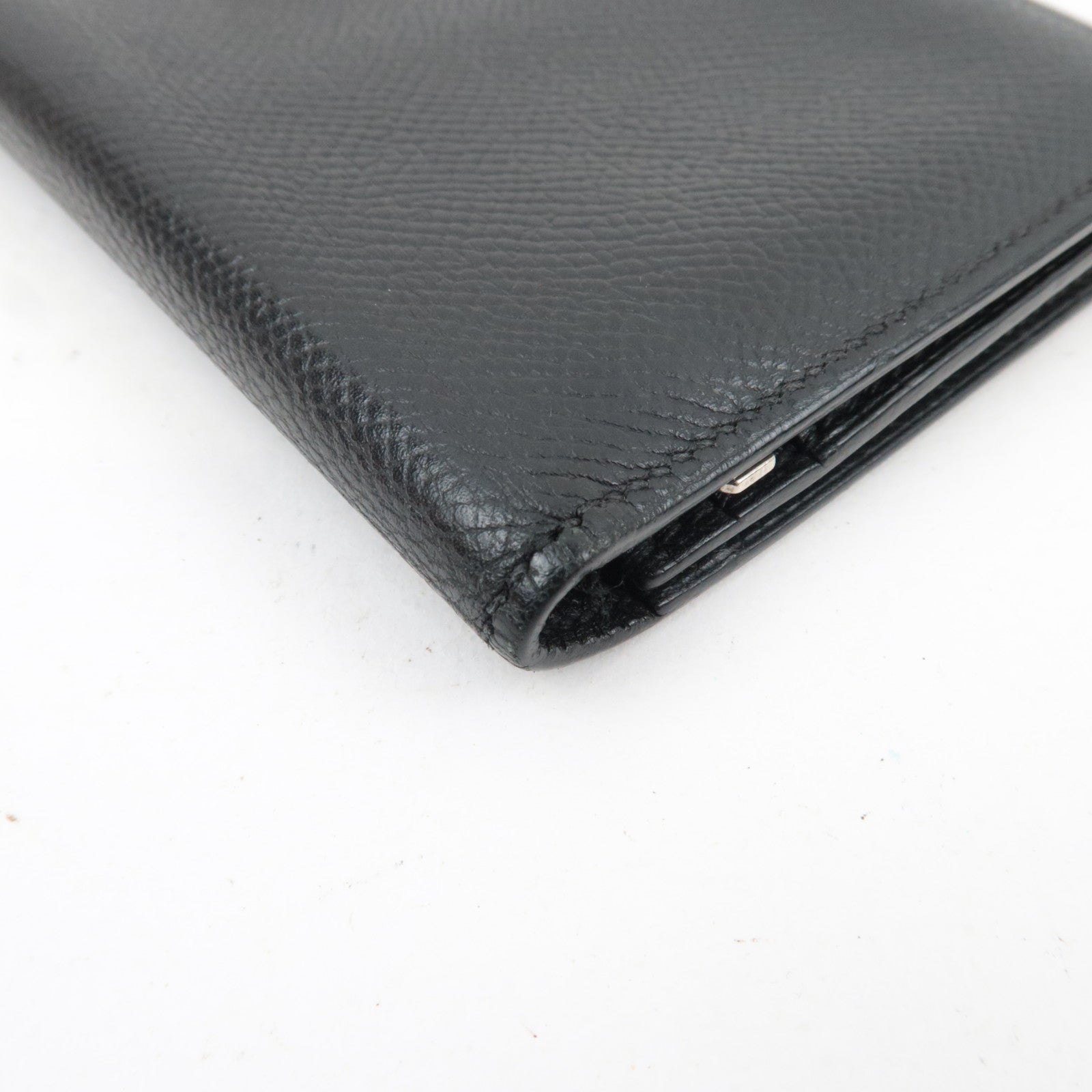 HERMES Bearn Soufflet Long Wallet □K Stamp (2007) Veau Epsom Black Silver HDW *Box