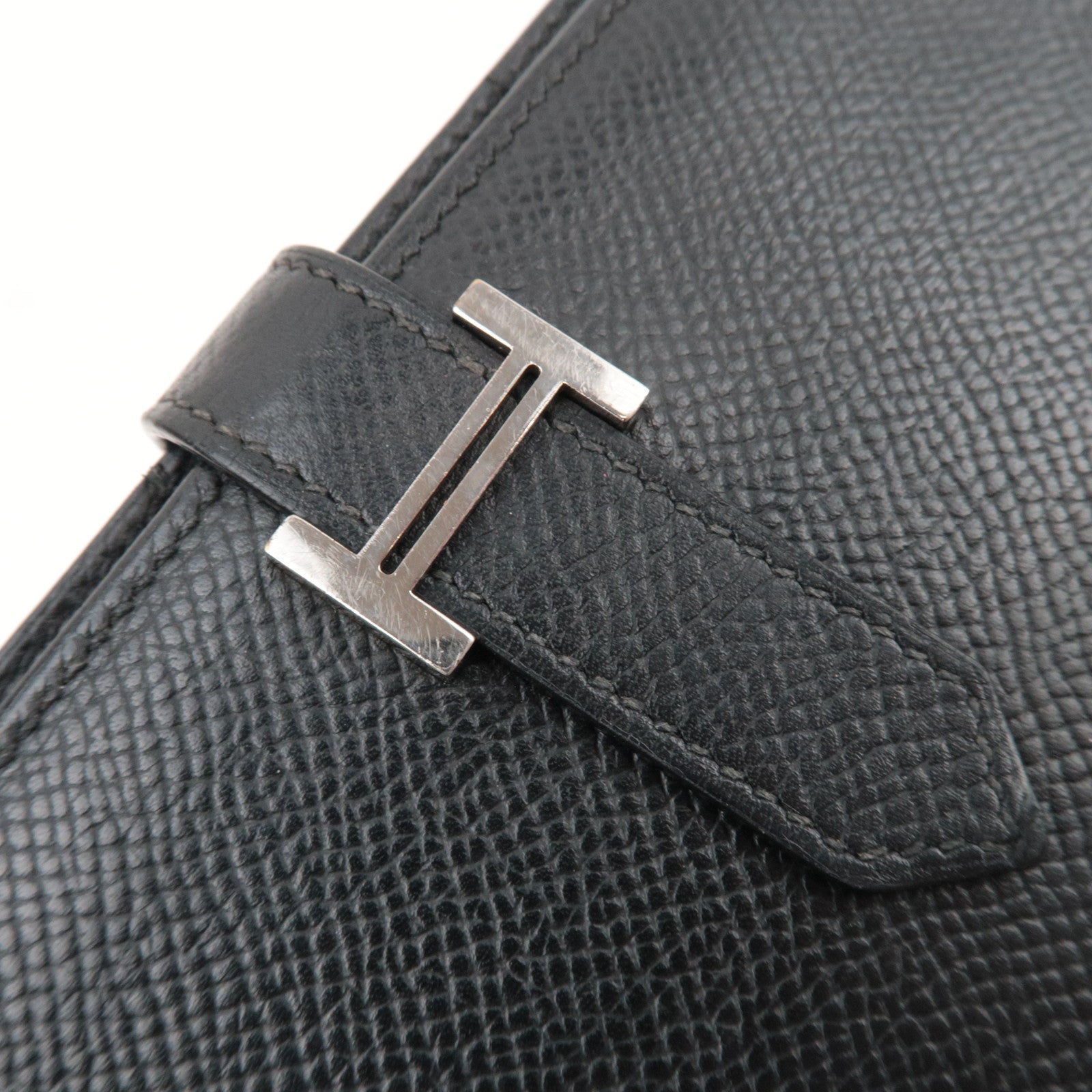 HERMES Bearn Soufflet Long Wallet □K Stamp (2007) Veau Epsom Black Silver HDW *Box