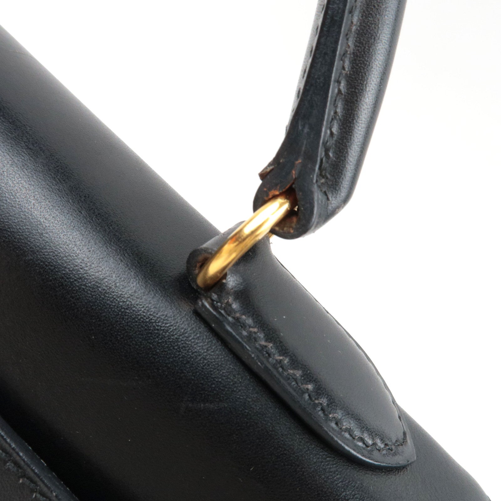 HERMES Kelly 32 B Stamp (1998) Box Calf 2Way Handbag Black Gold HDW *Box, Dust bag, Strap, Key Lock, Clochette