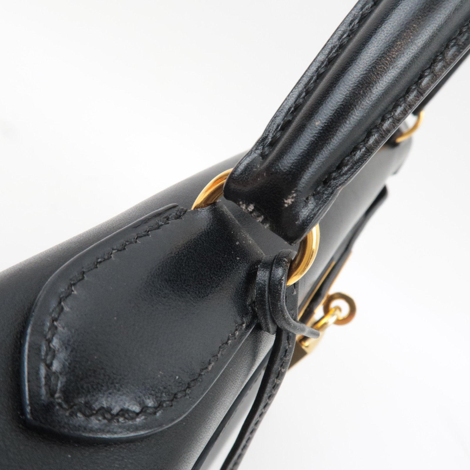 HERMES Kelly 32 B Stamp (1998) Box Calf 2Way Handbag Black Gold HDW *Box, Dust bag, Strap, Key Lock, Clochette