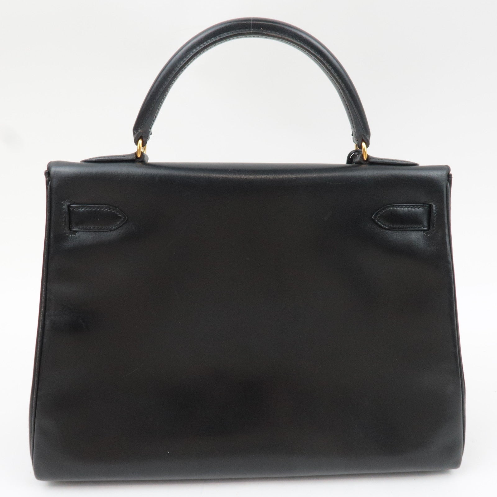 HERMES Kelly 32 B Stamp (1998) Box Calf 2Way Handbag Black Gold HDW *Box, Dust bag, Strap, Key Lock, Clochette
