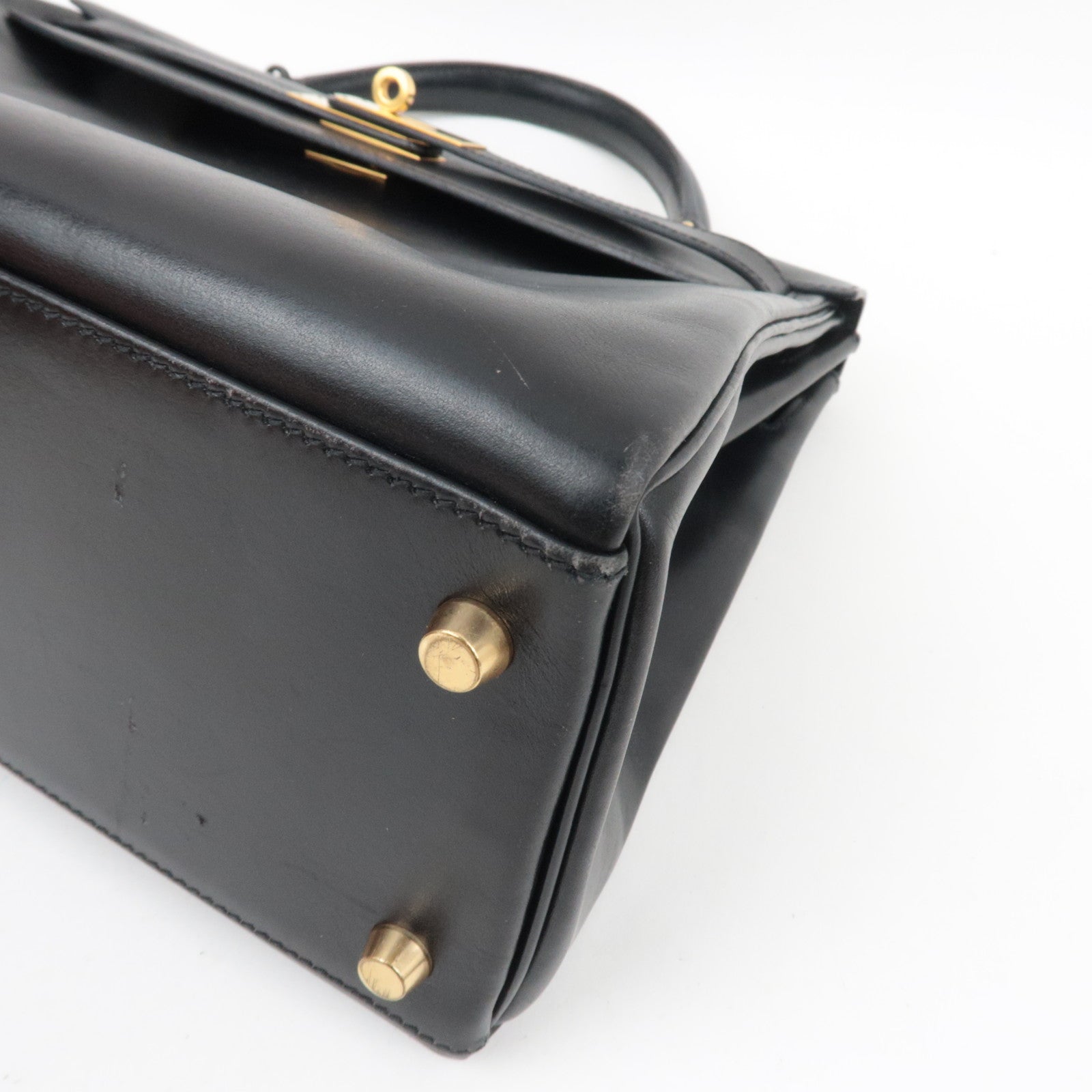 HERMES Kelly 32 B Stamp (1998) Box Calf 2Way Handbag Black Gold HDW *Box, Dust bag, Strap, Key Lock, Clochette