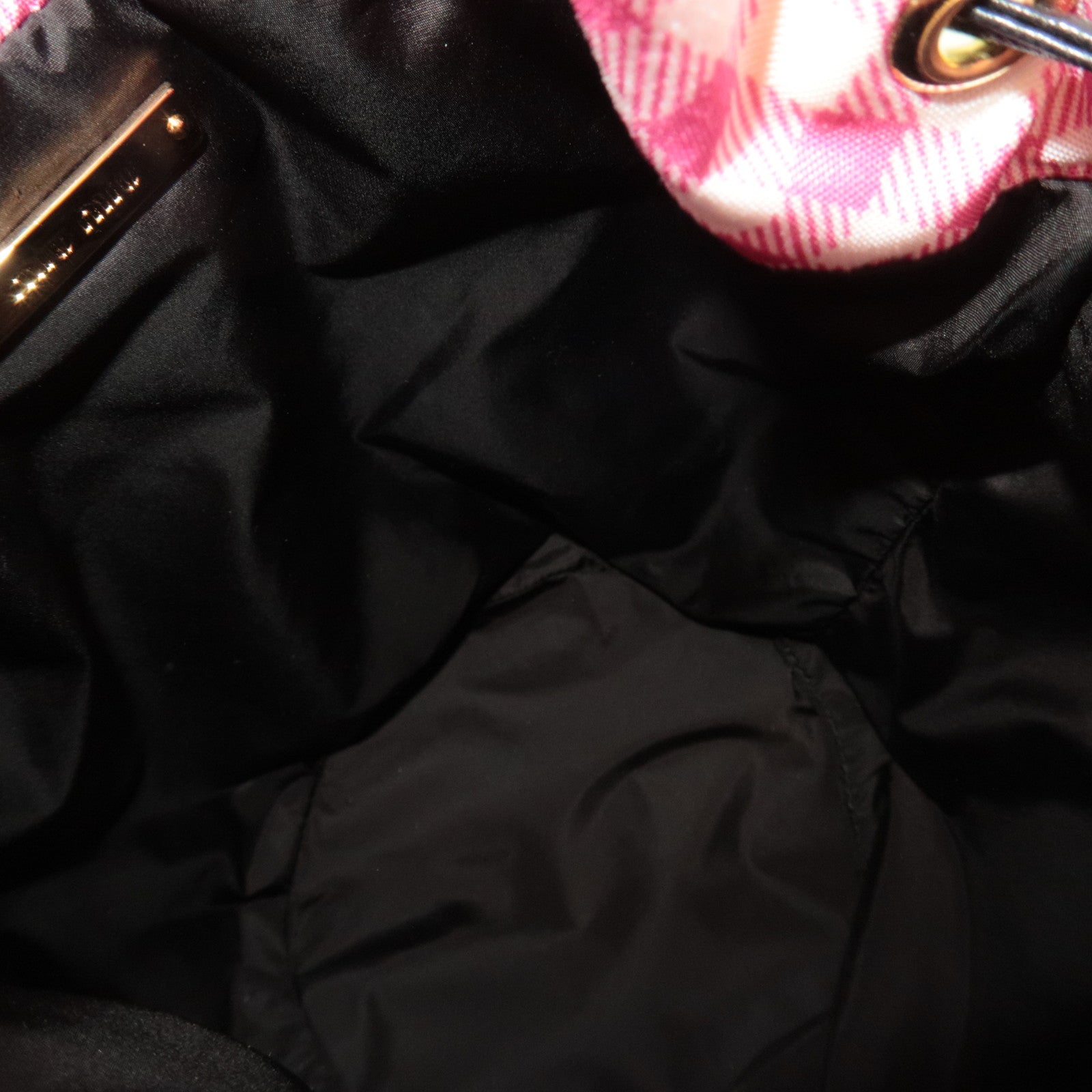 MIU MIU Gingham Nylon Leather Drawstring Bag Pink *Dust bag