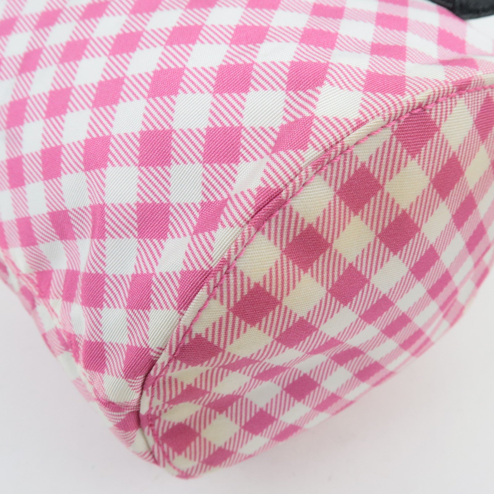 MIU MIU Gingham Nylon Leather Drawstring Bag Pink *Dust bag