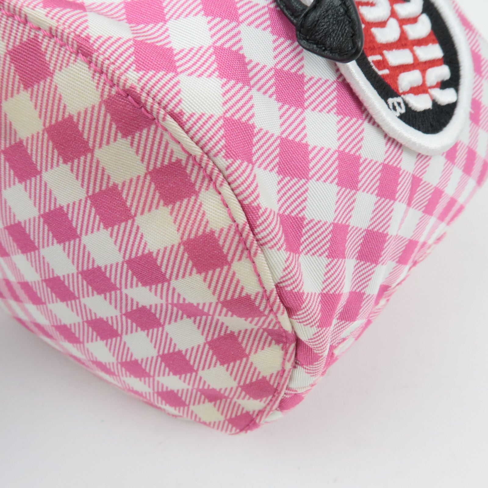 MIU MIU Gingham Nylon Leather Drawstring Bag Pink *Dust bag