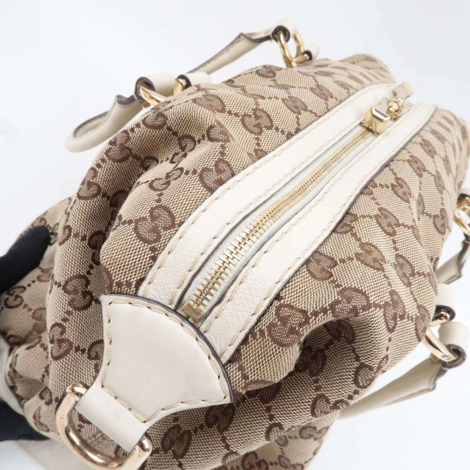 GUCCI Tote Bag GG Canvas Leather Beige Ivory 189892 *Dust bag