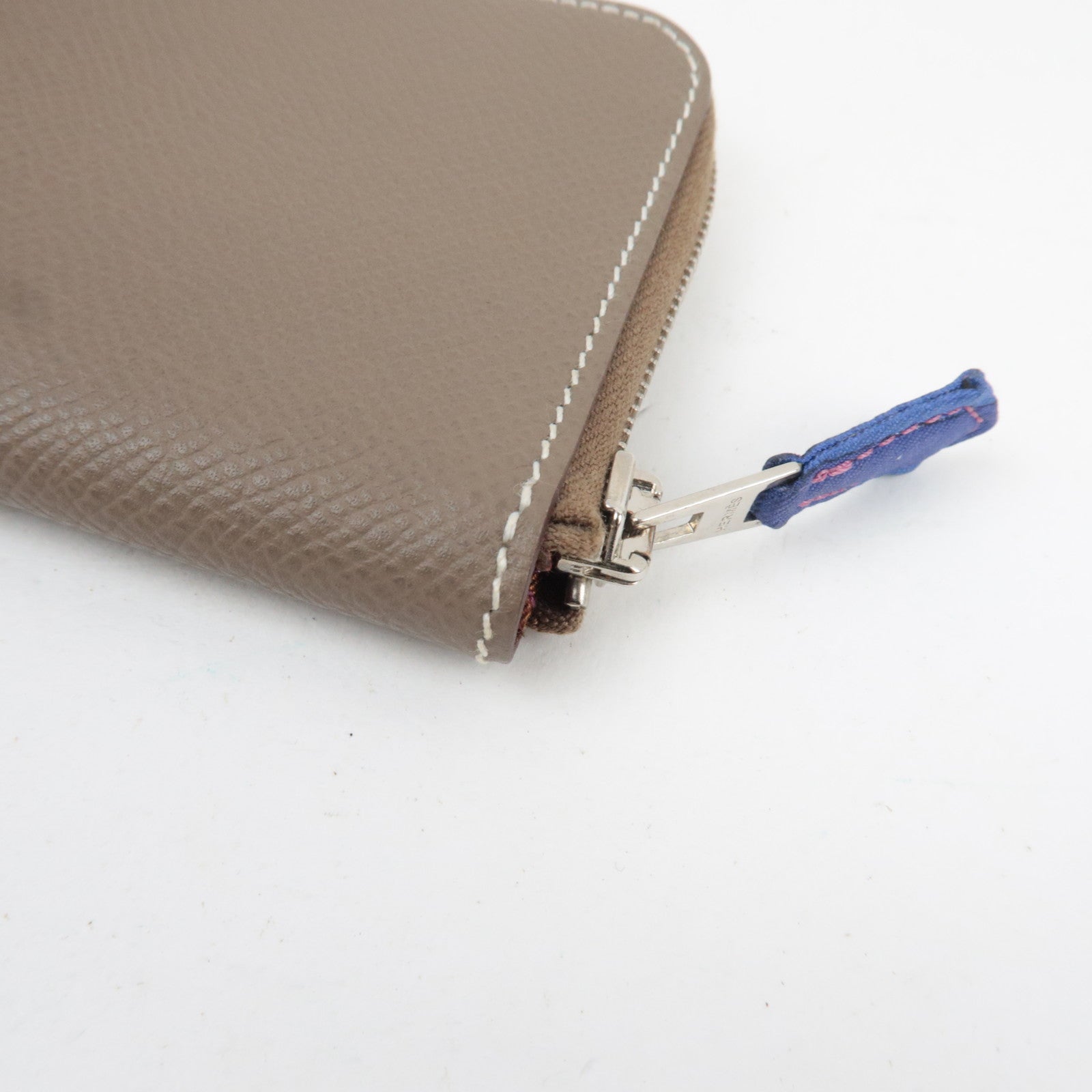 HERMES Azap Compact Mini Silkin Coin Case O Stamp (2011) Veau Epsom Etoupe Silver HDW *Box