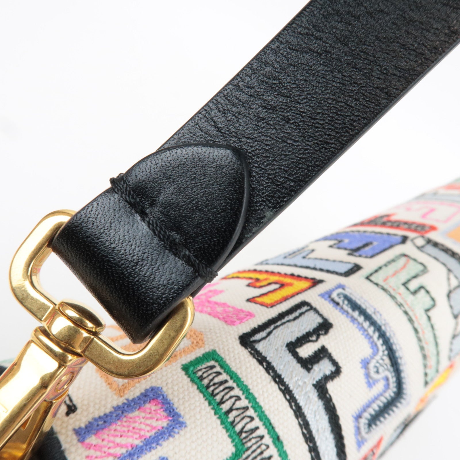 FENDI Zucca Mamma Baguette Embroidery Handbag Canvas Leather Multicolor 8BR600 *Dust bag, Strap