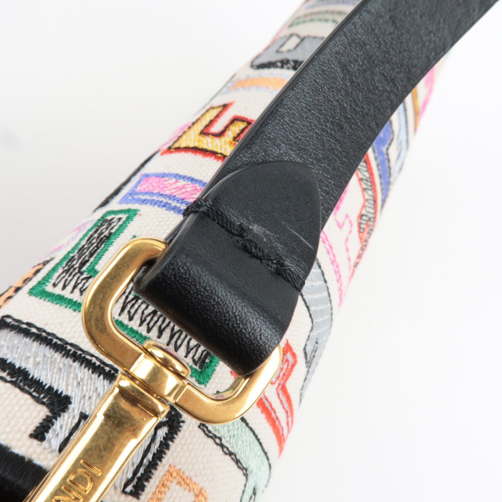 FENDI Zucca Mamma Baguette Embroidery Handbag Canvas Leather Multicolor 8BR600 *Dust bag, Strap