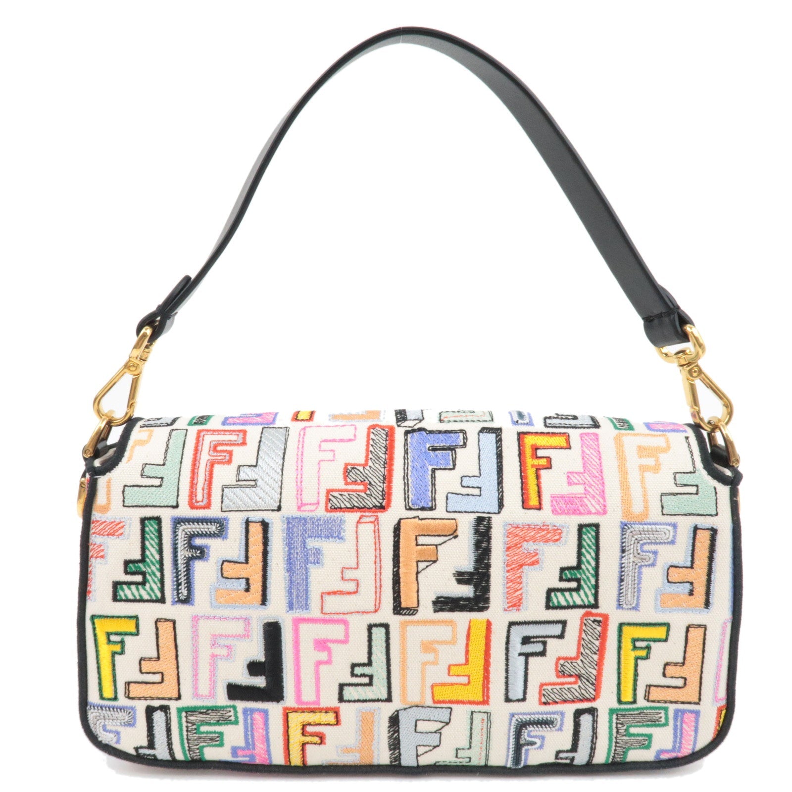 FENDI Zucca Mamma Baguette Embroidery Handbag Canvas Leather Multicolor 8BR600 *Dust bag, Strap