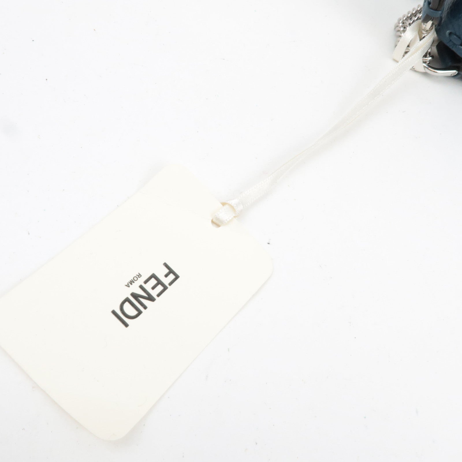 FENDI Selleria Mini Baguette 2Way Bag Leather Blue 8BS017 *Dust bag, Strap