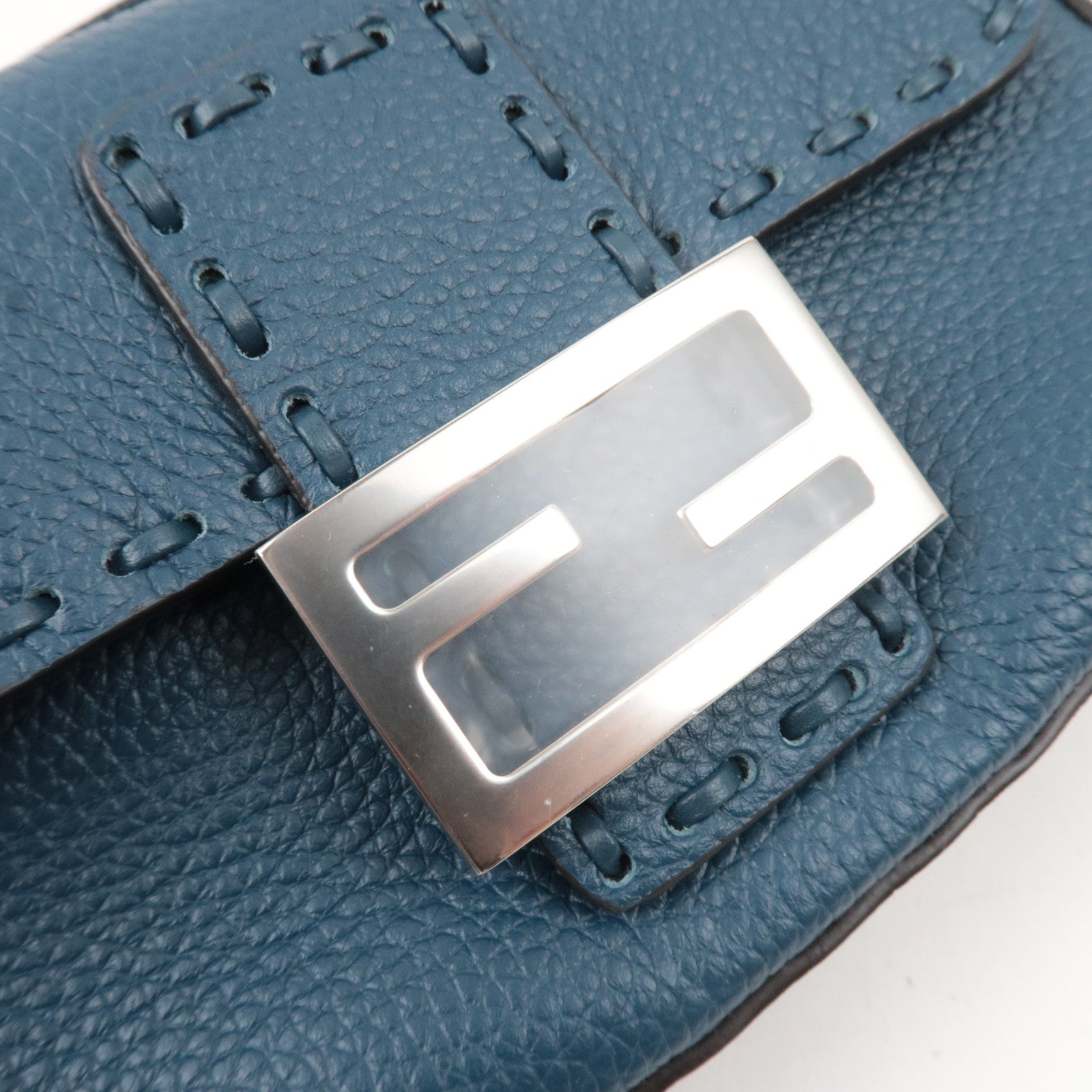 FENDI Selleria Mini Baguette 2Way Bag Leather Blue 8BS017 *Dust bag, Strap