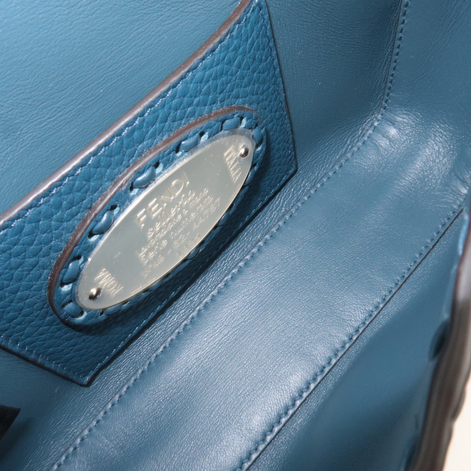 FENDI Selleria Mini Baguette 2Way Bag Leather Blue 8BS017 *Dust bag, Strap