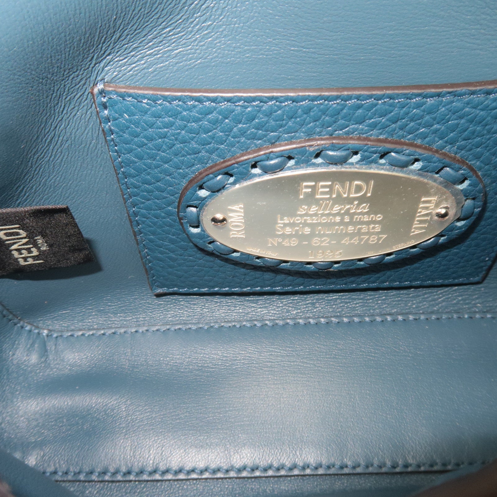 FENDI Selleria Mini Baguette 2Way Bag Leather Blue 8BS017 *Dust bag, Strap