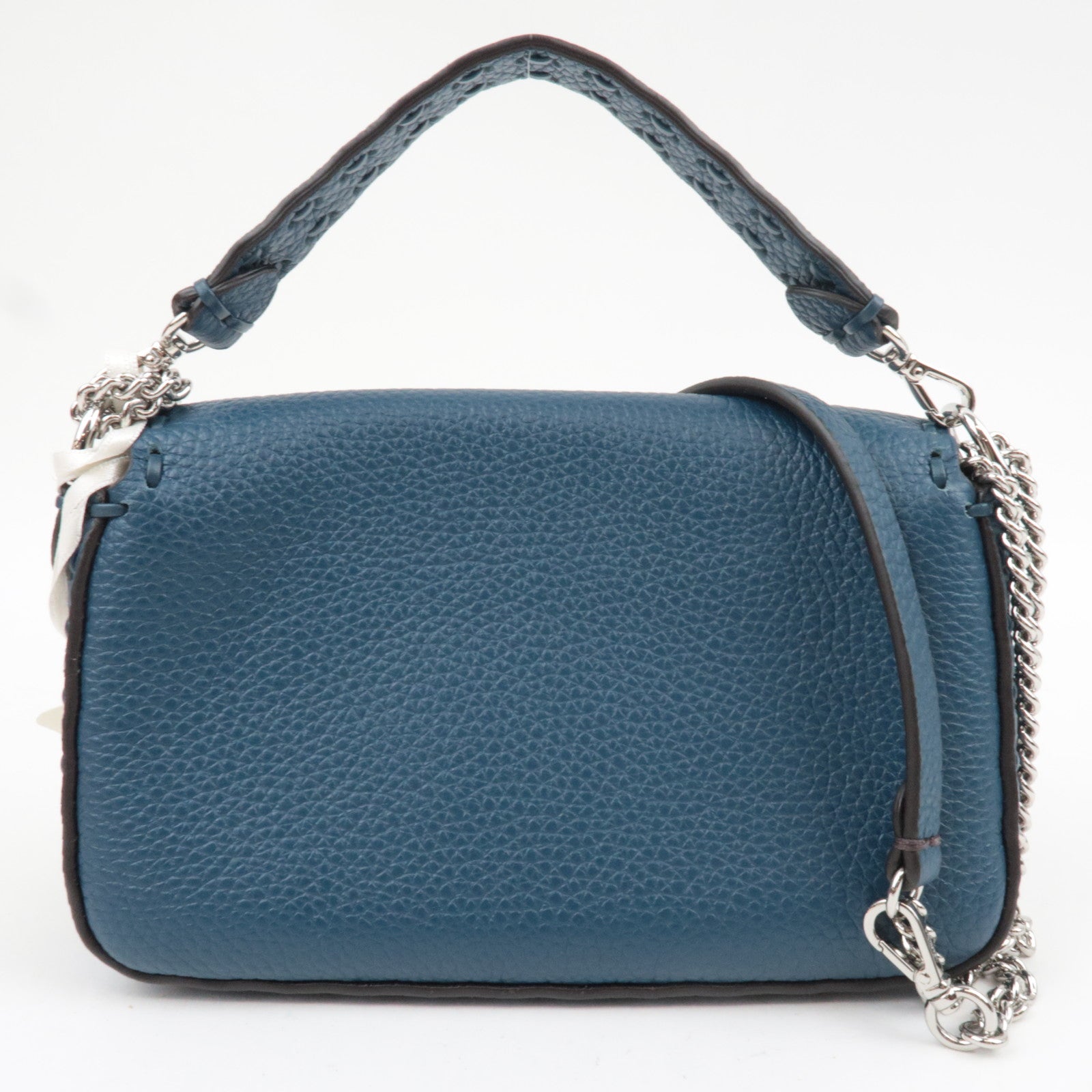 FENDI Selleria Mini Baguette 2Way Bag Leather Blue 8BS017 *Dust bag, Strap