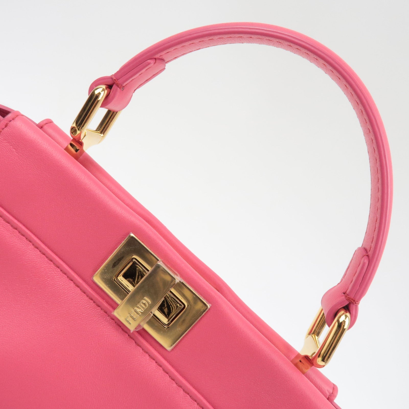 FENDI Mini Peekaboo 2Way Handbag Leather Pink Gold HDW 8BN244 *Dust bag, Strap, Rain cover