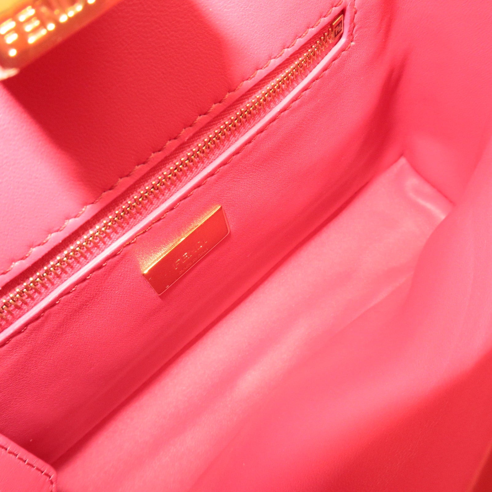 FENDI Mini Peekaboo 2Way Handbag Leather Pink Gold HDW 8BN244 *Dust bag, Strap, Rain cover