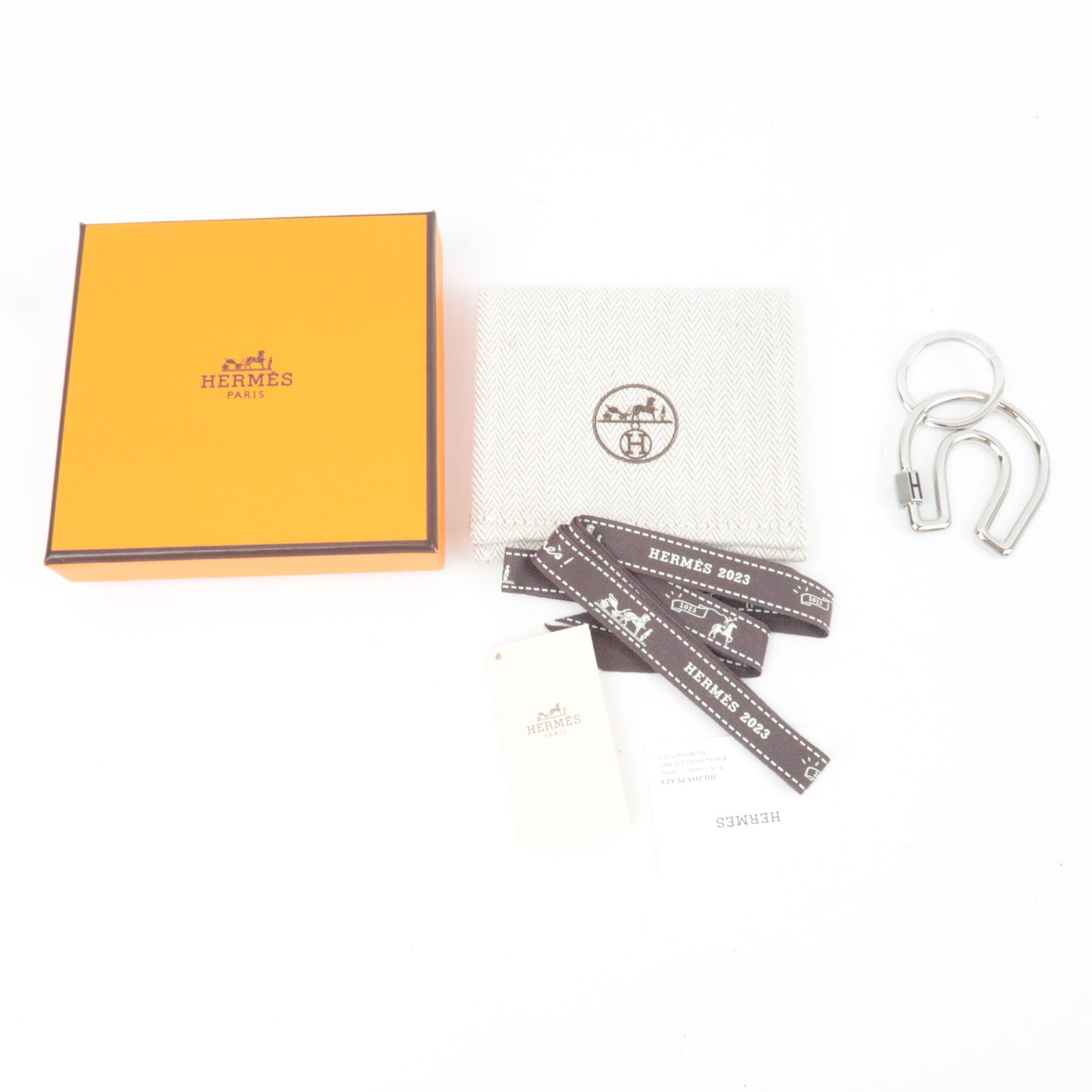HERMES Fer A Cheval Metal Key Ring Silver *Box, Dust bag