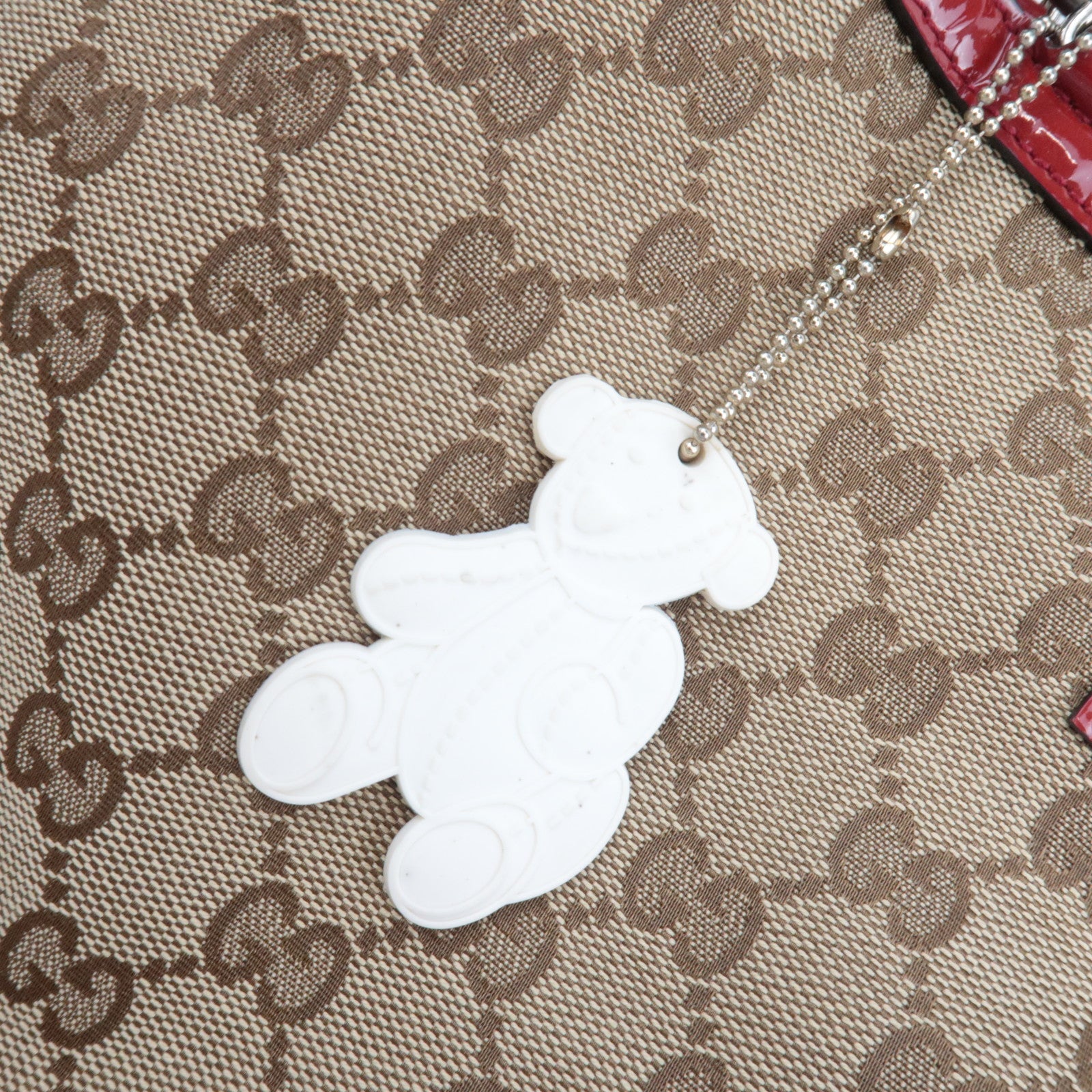 GUCCI Children's Bamboo Handbag GG Canvas Patent Leather Beige Red 311175 *Dust bag