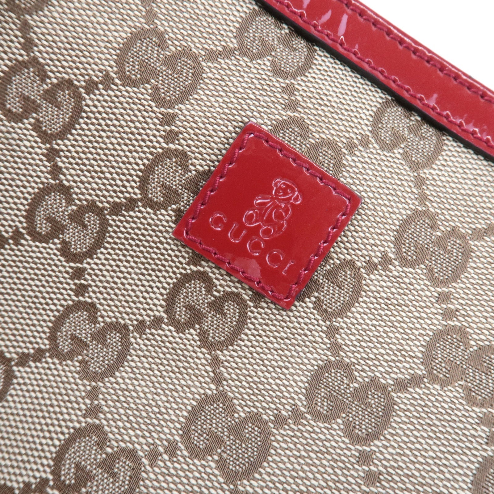 GUCCI Children's Bamboo Handbag GG Canvas Patent Leather Beige Red 311175 *Dust bag