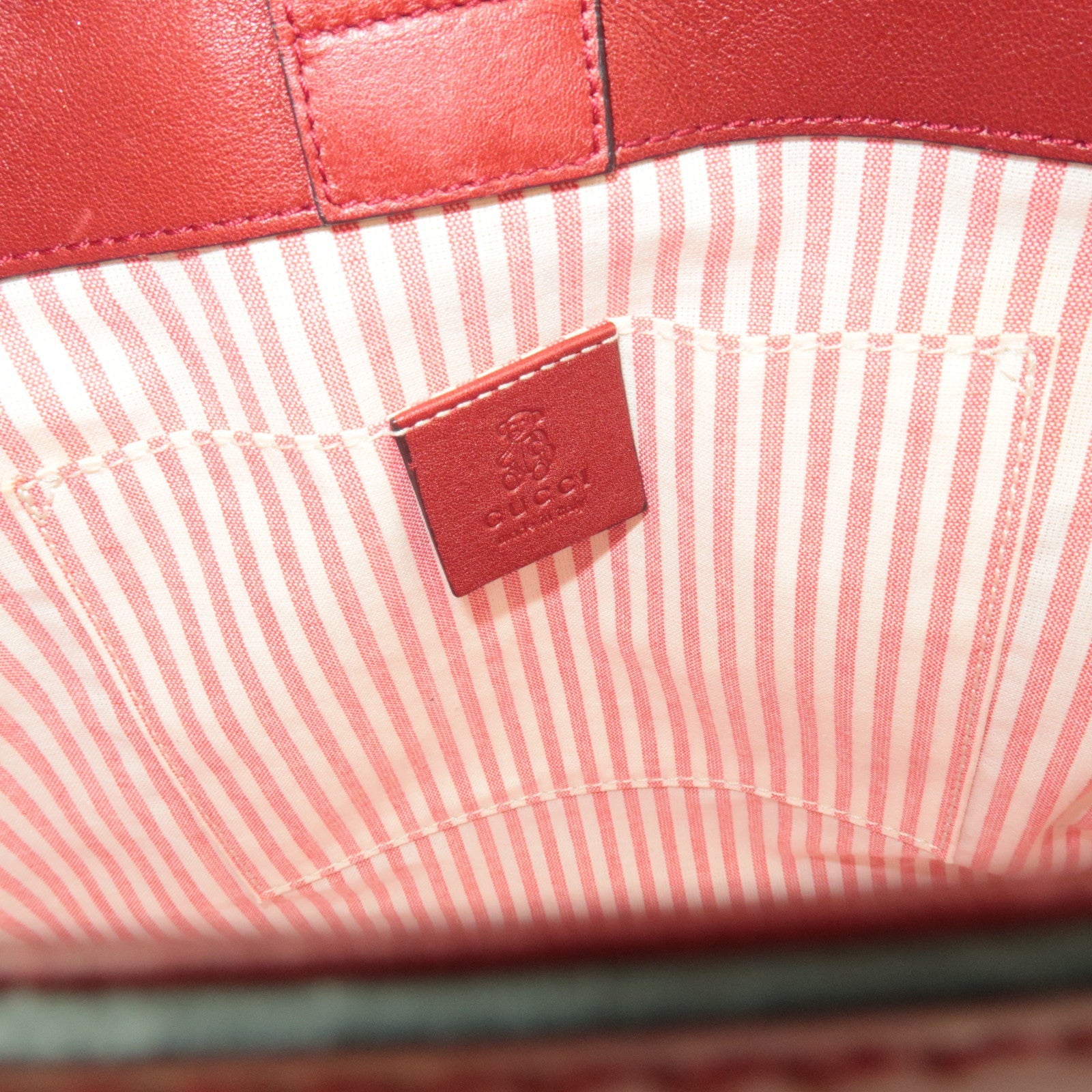 GUCCI Children's Bamboo Handbag GG Canvas Patent Leather Beige Red 311175 *Dust bag